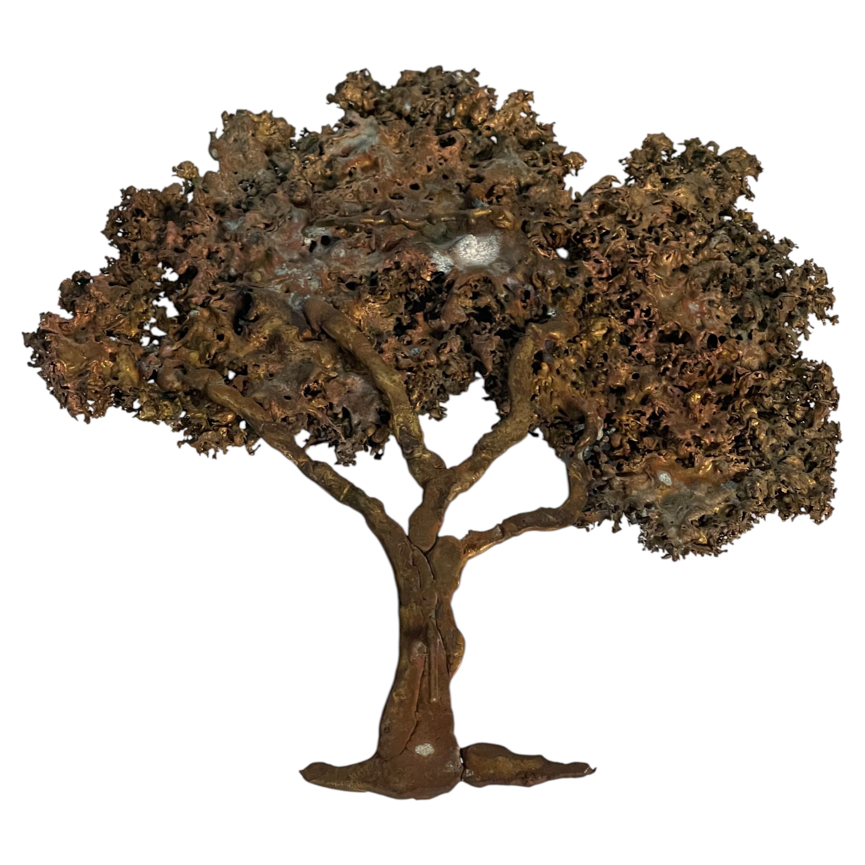 Brutalist Curtis Jere Style Bronze Tree Wsll Sculpture For Sale