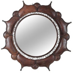 Vintage Brutalist Curtis Jere Style Handcrafted Round Outdoor Wall Mirror