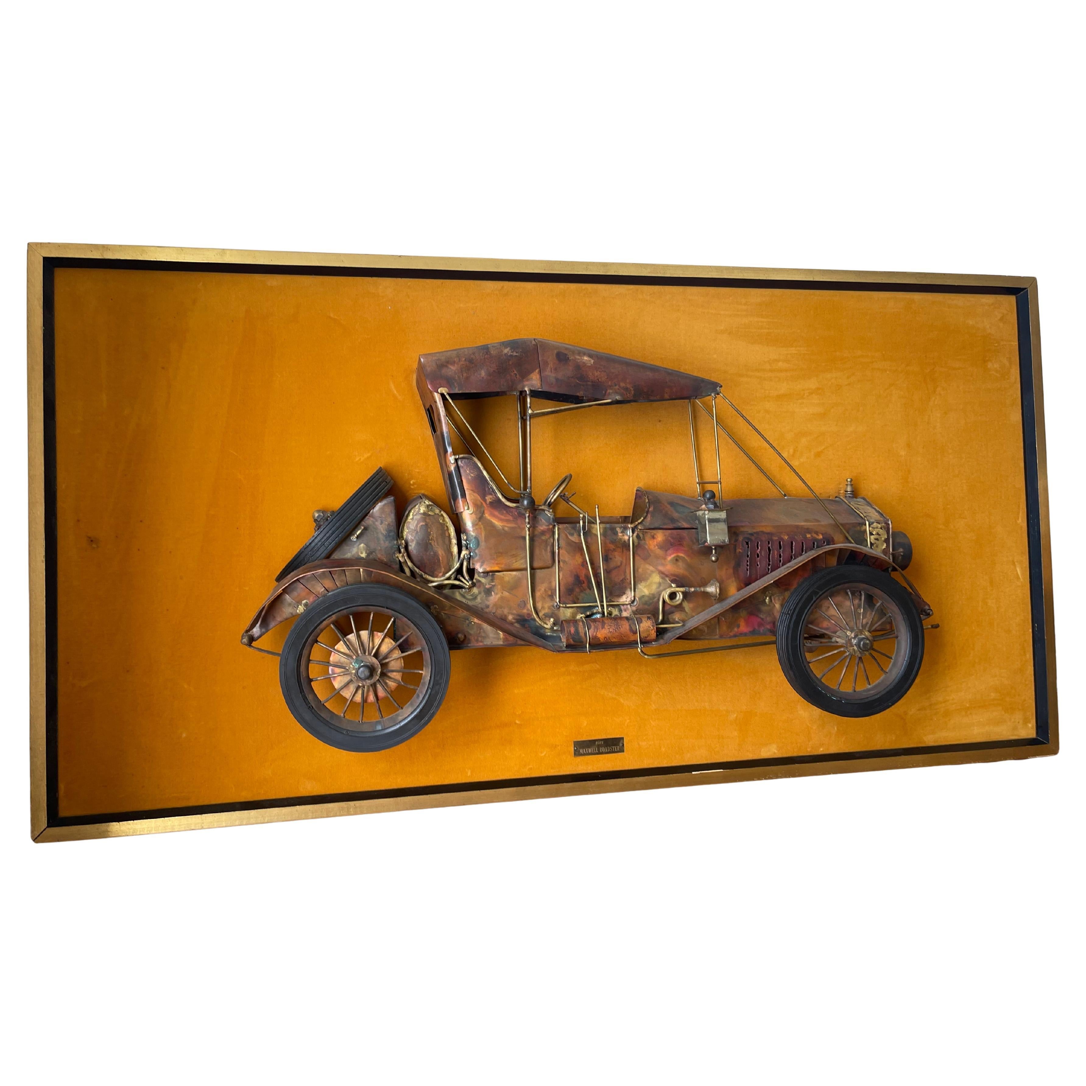 Brutalist Curtis Jere Style Roadster Wall Sculpture Framed