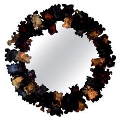 Brutalist Curtis Jere Style Torch-Cut Mixed Metal Mirror