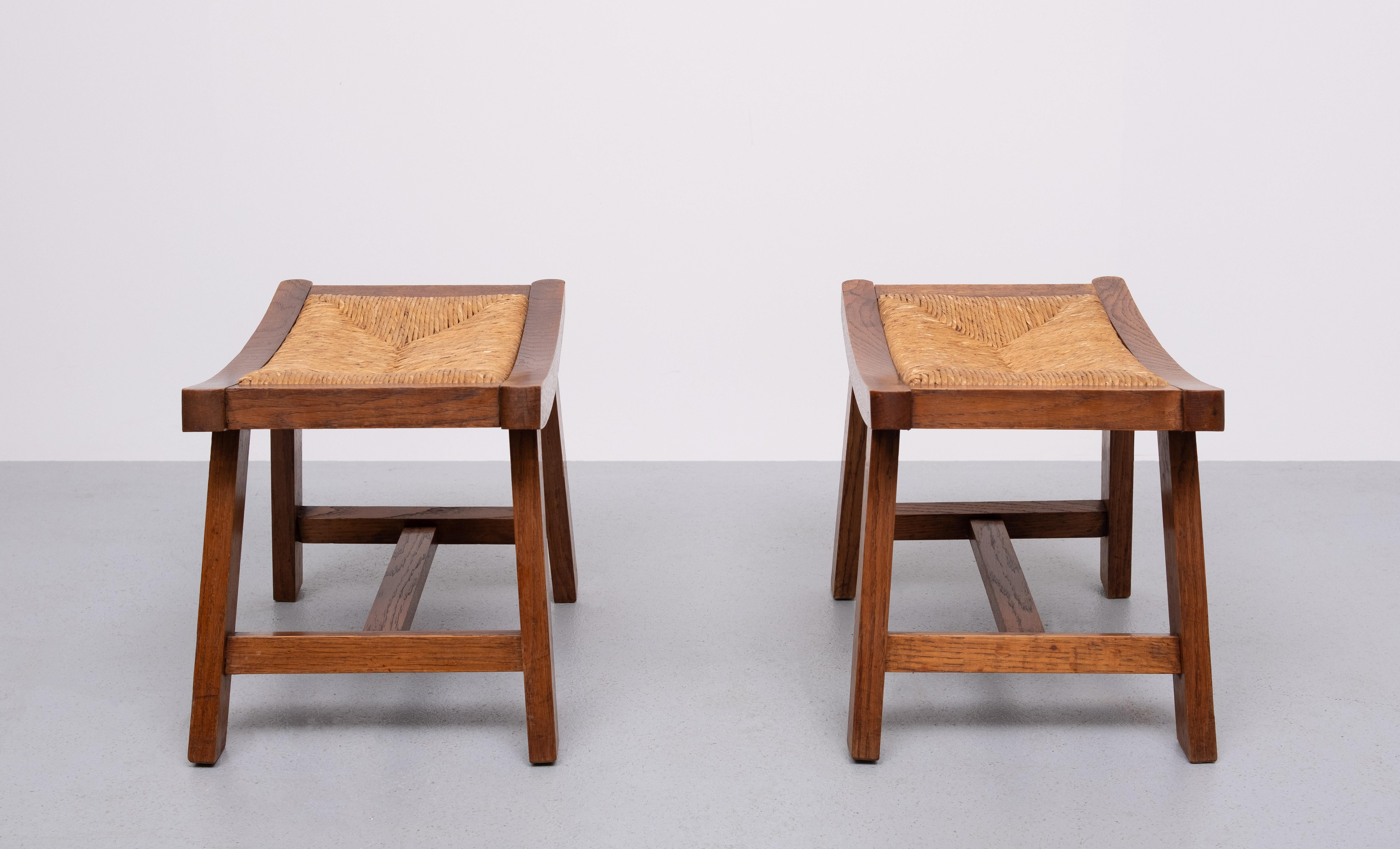 Stunning set Ottoman or foot stools  . solid oak frame ,comes
width a rattan tops . nice curve on the seat . 1950s  .
Good condition . 