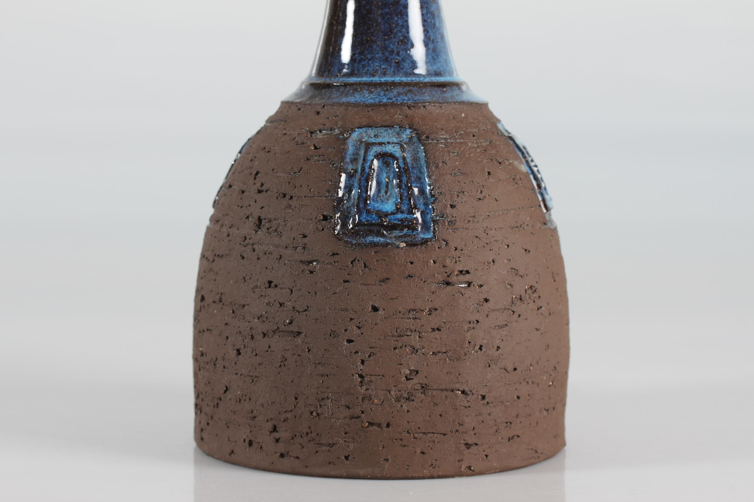 Late 20th Century Brutalist Danish Brown and Blue Ceramic Table Lamp by Sejer Ceramic, 1970s For Sale