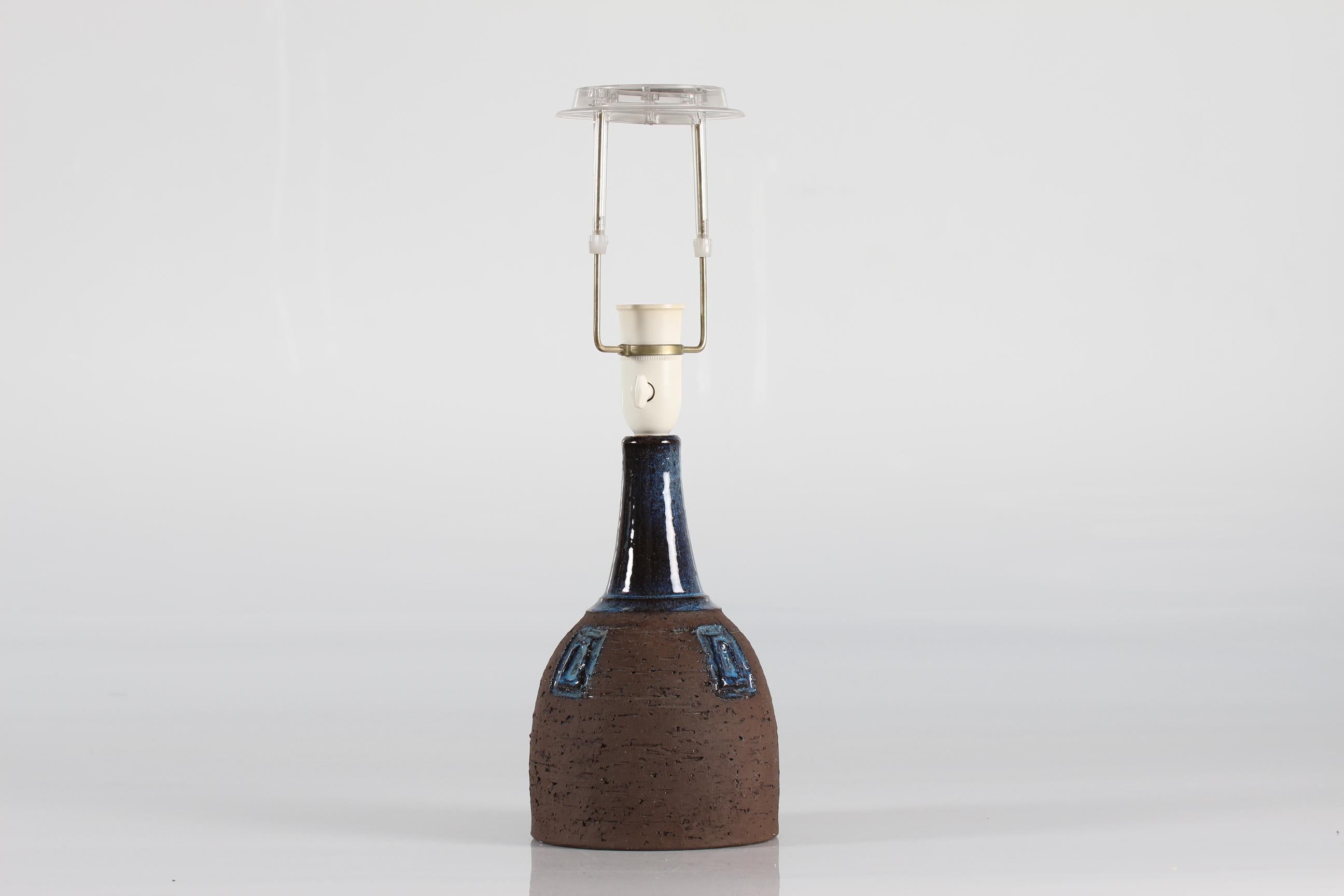 Brutalist Danish Brown and Blue Ceramic Table Lamp by Sejer Ceramic, 1970s For Sale 1