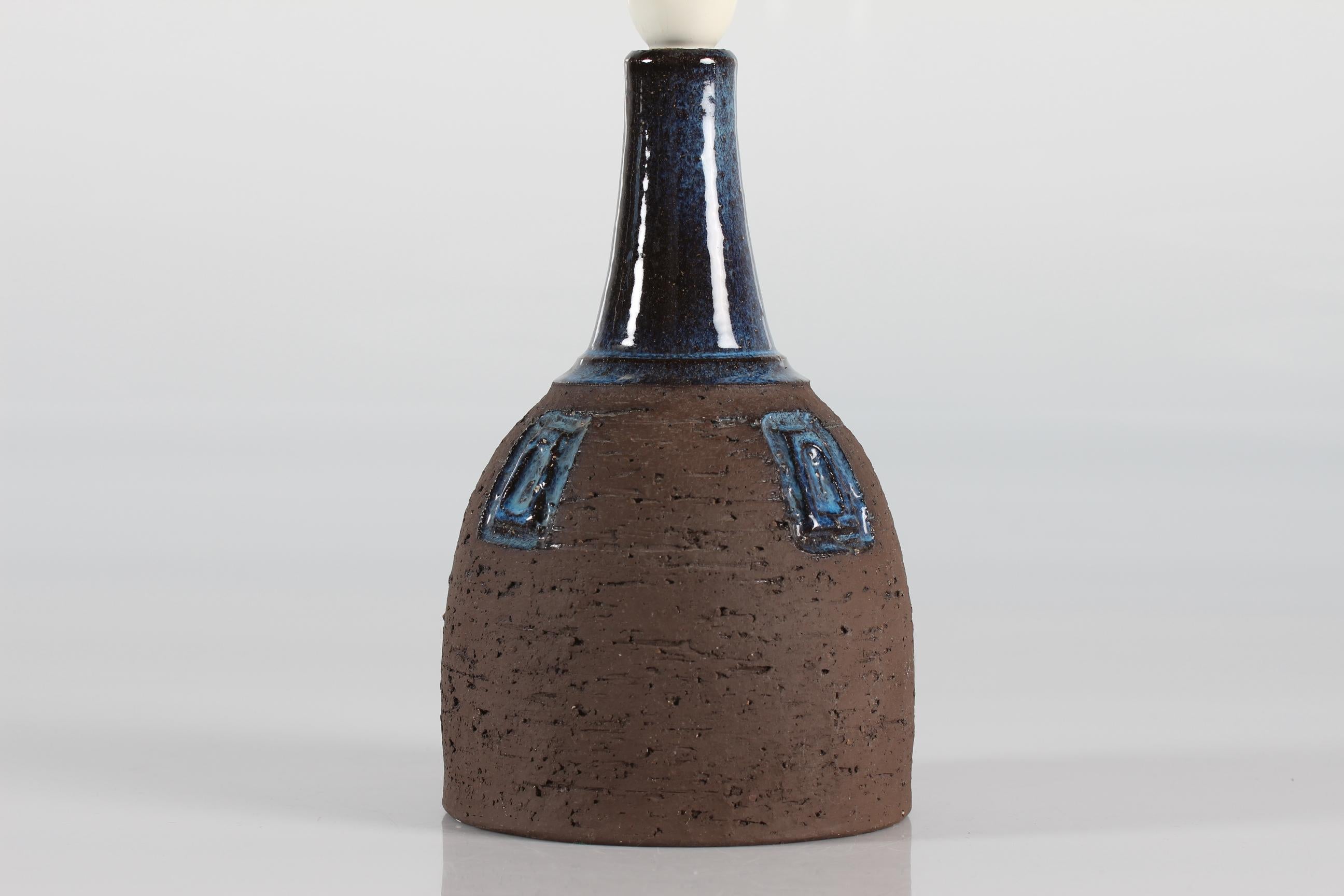 Brutalist Danish Brown and Blue Ceramic Table Lamp by Sejer Ceramic, 1970s For Sale 3