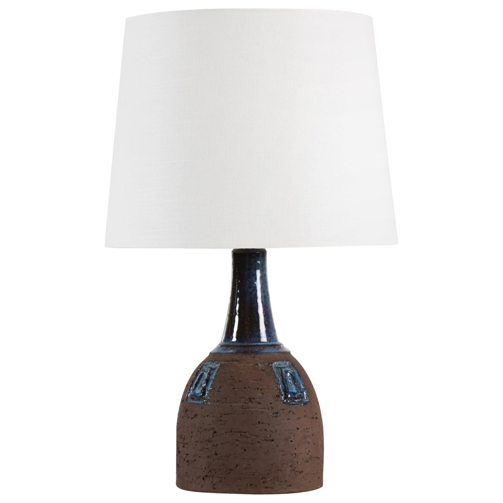 Brutalist Danish Brown and Blue Ceramic Table Lamp by Sejer Ceramic, 1970s For Sale
