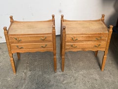 Brutalist Danish design by Henning Kjærnulf. Pair of oak 1970's Night stands.