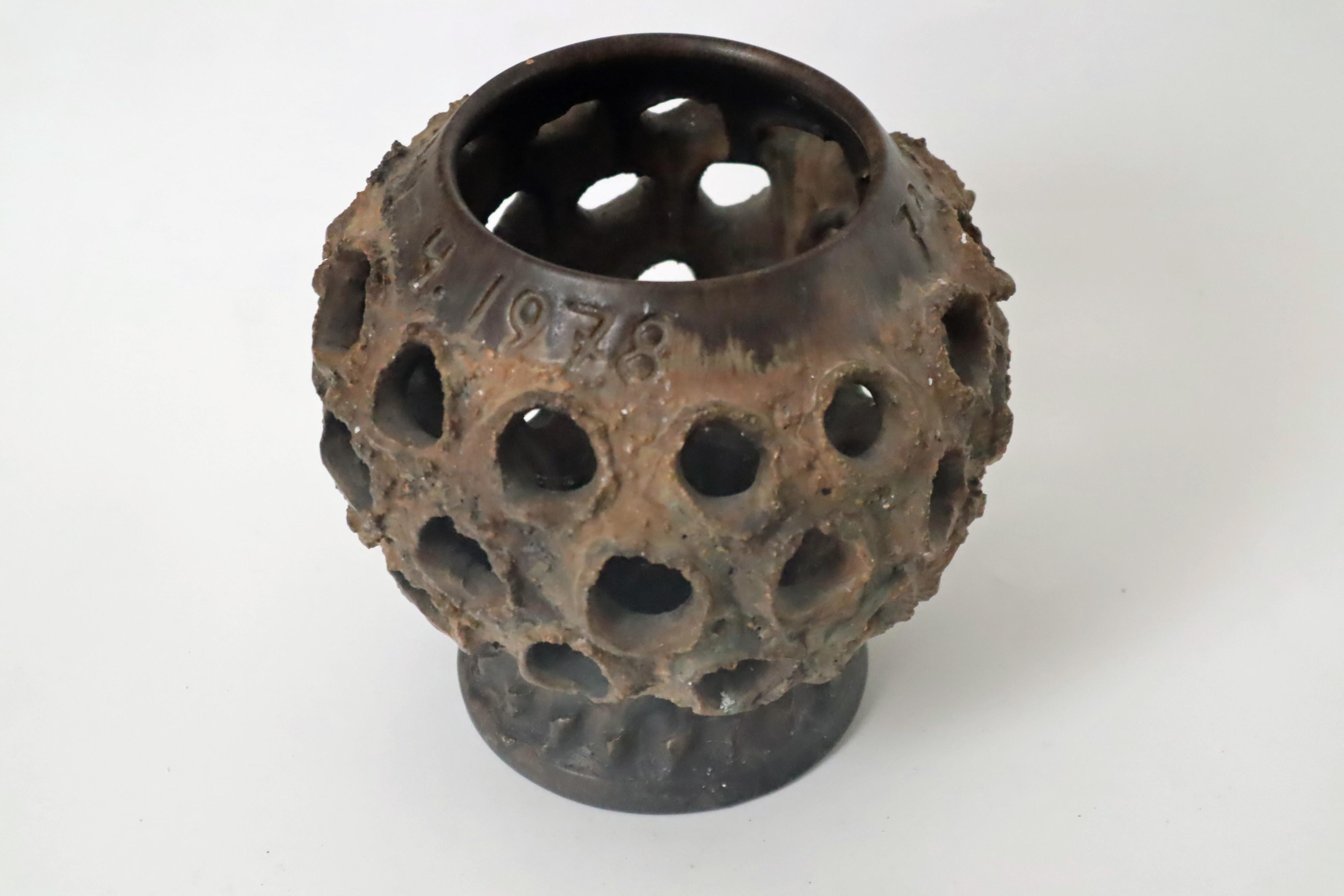 Hand-Crafted Brutalist Danish Mid Century Ceramic Candle Holder by Judi Kunst, Denmark 1970 For Sale