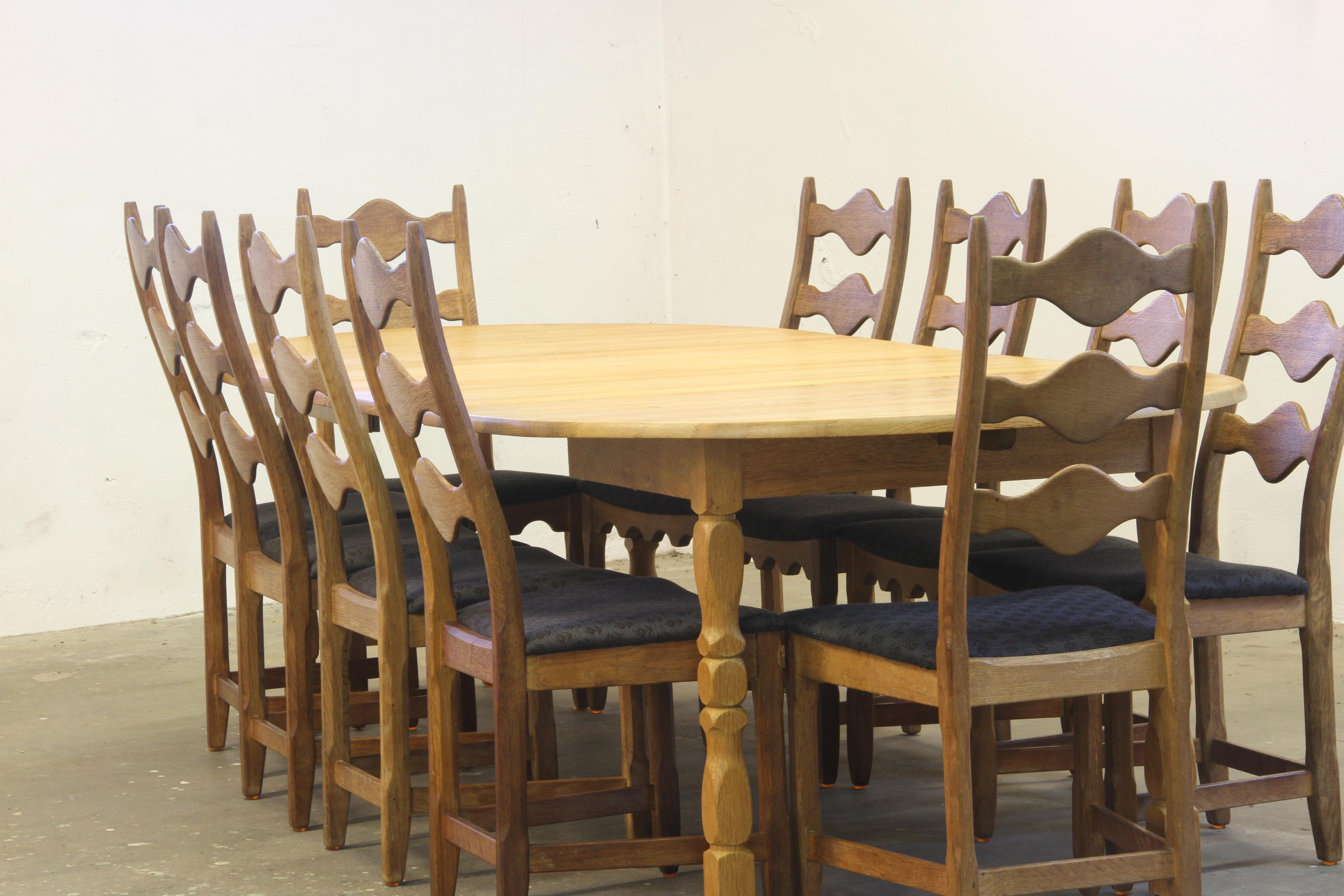 Mid-20th Century Brutalist Danish Oak Extending Dining Table in the style of Henning Kjærnulf For Sale