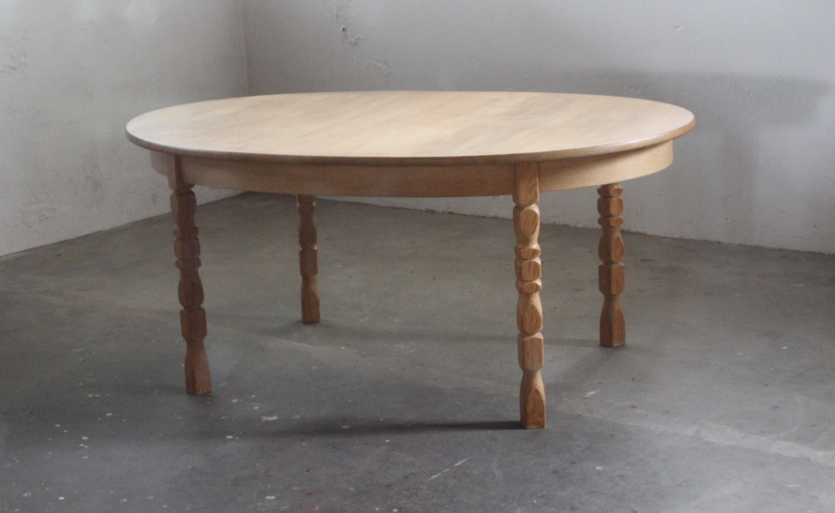 Brutalist Danish Oak Extending Dining Table in the style of Henning Kjærnulf 1