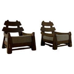 Brutalist Danish Oak Lounge Chairs