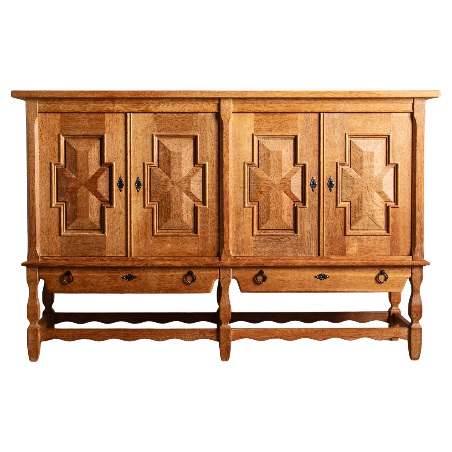 Brutalist Danish Oak Wavy Edge Sideboard by Henning Kjaernulf, 1970's