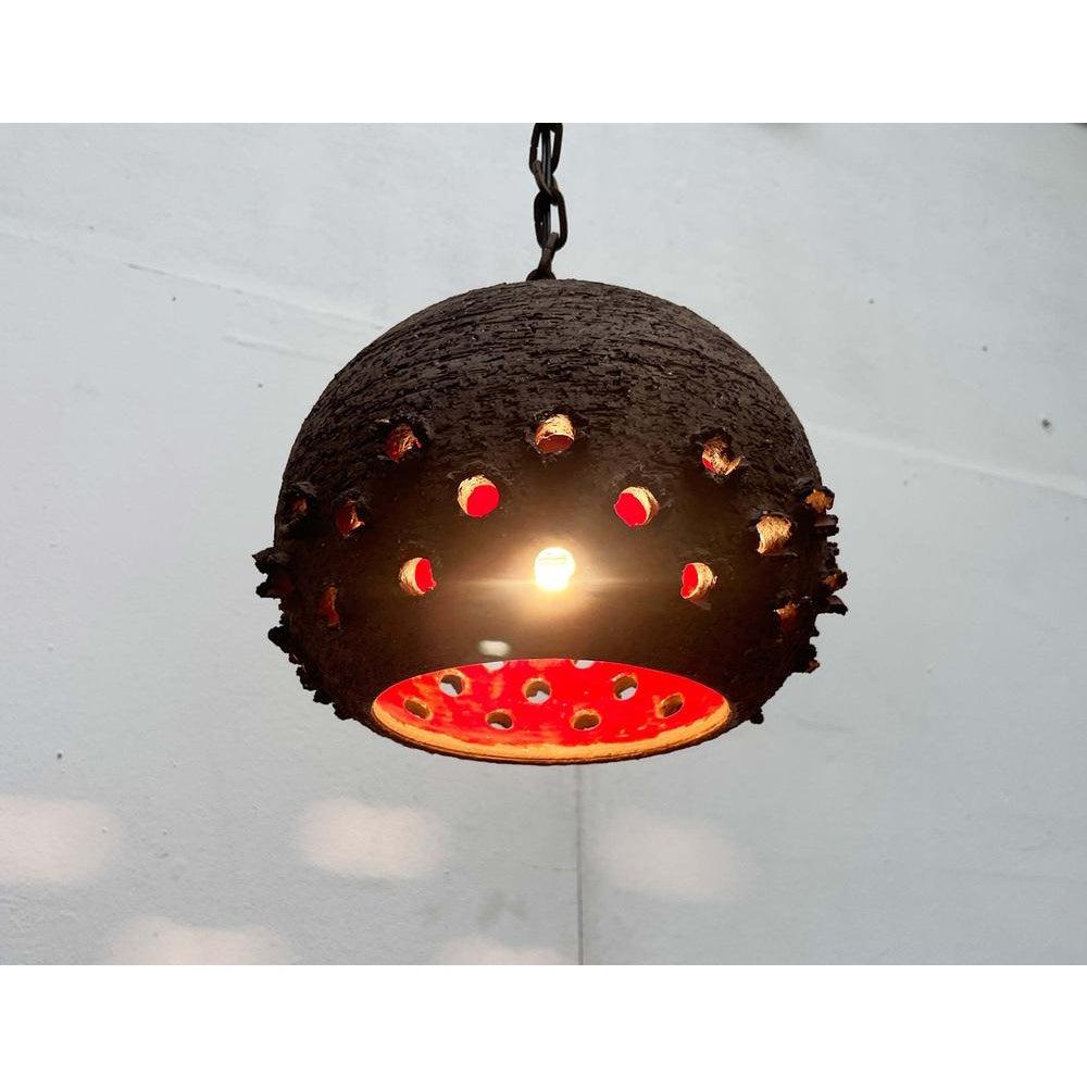 Brutalist Danish Studio Pottery Perforated Ball Pendant Lamp, 1960s For Sale 5