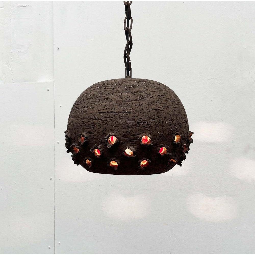 Brutalist Danish Studio Pottery Perforated Ball Pendant Lamp, 1960s For Sale 8