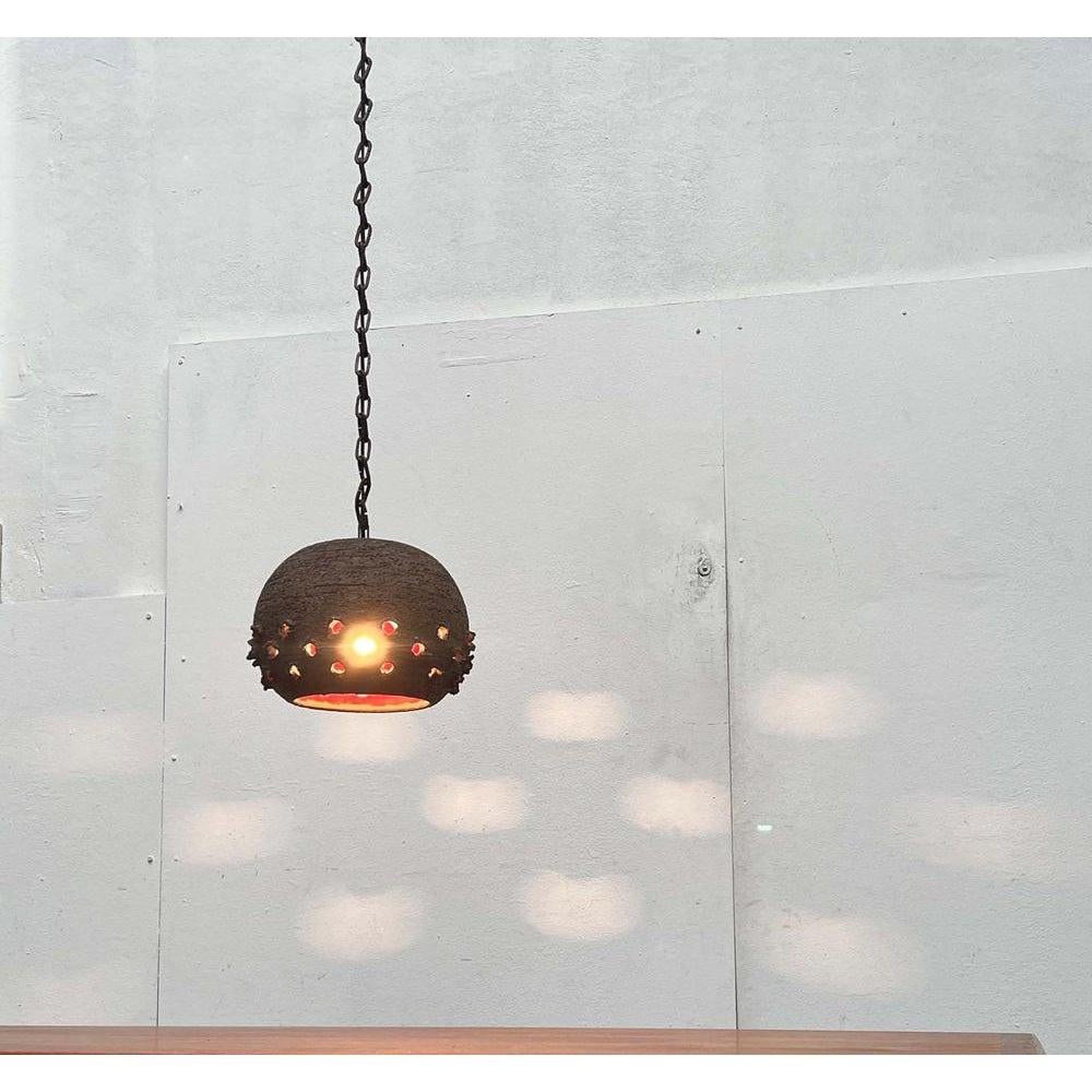 Brutalist Danish Studio Pottery Perforated Ball Pendant Lamp, 1960s For Sale 9