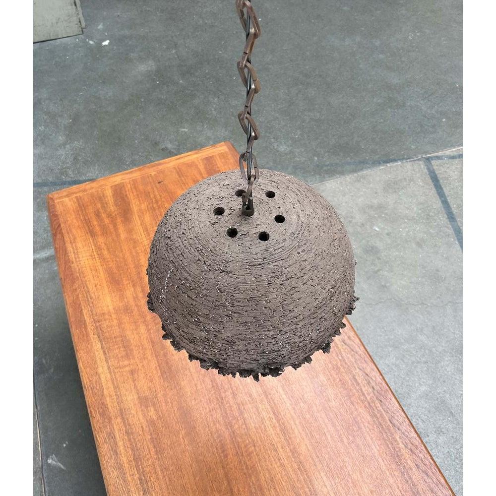 Brutalist Danish Studio Pottery Perforated Ball Pendant Lamp, 1960s For Sale 10