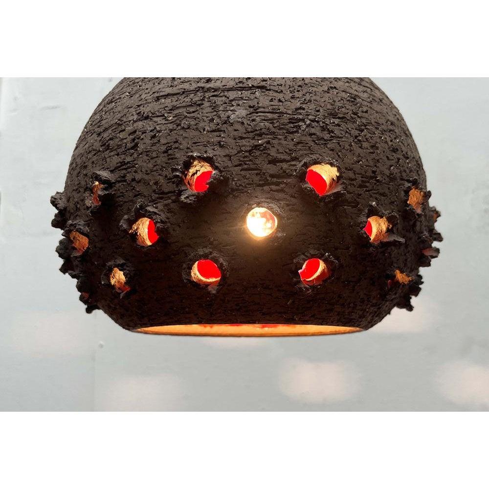 Brutalist Danish Studio Pottery Perforated Ball Pendant Lamp, 1960s For Sale 11