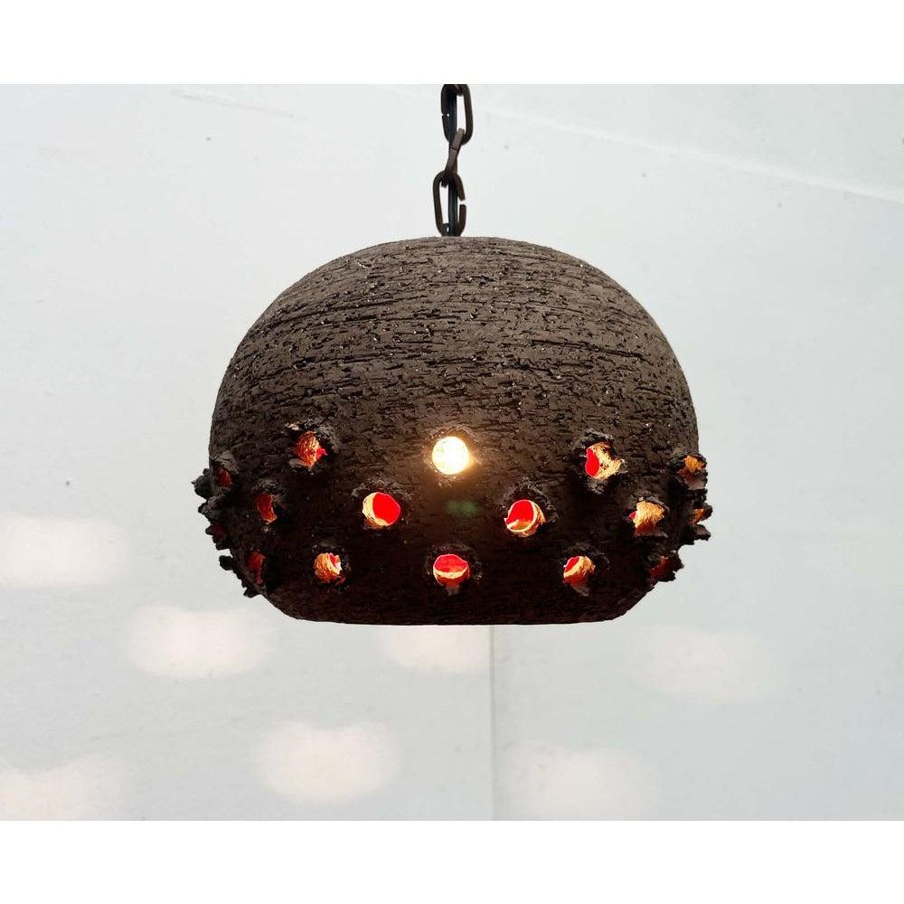 Brutalist Danish Studio Pottery Perforated Ball Pendant Lamp, 1960s For Sale 2