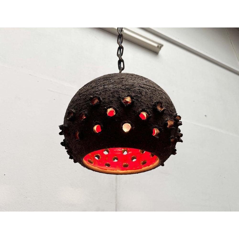 Brutalist Danish Studio Pottery Perforated Ball Pendant Lamp, 1960s For Sale 3