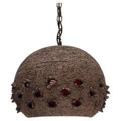 Brutalist Danish Studio Pottery Perforated Ball Pendant Lamp, 1960s