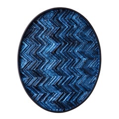 Brutalist Dark Blue Wood Wall Art installation: Oval 1 Encaustic