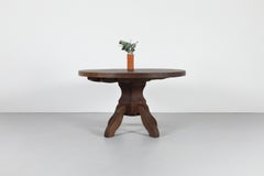 Brutalist Dark Oak Pedestal Table with Wavy Legs, 1970s