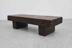 Brutalist Dark Oak Railroad Coffee Table or Bench