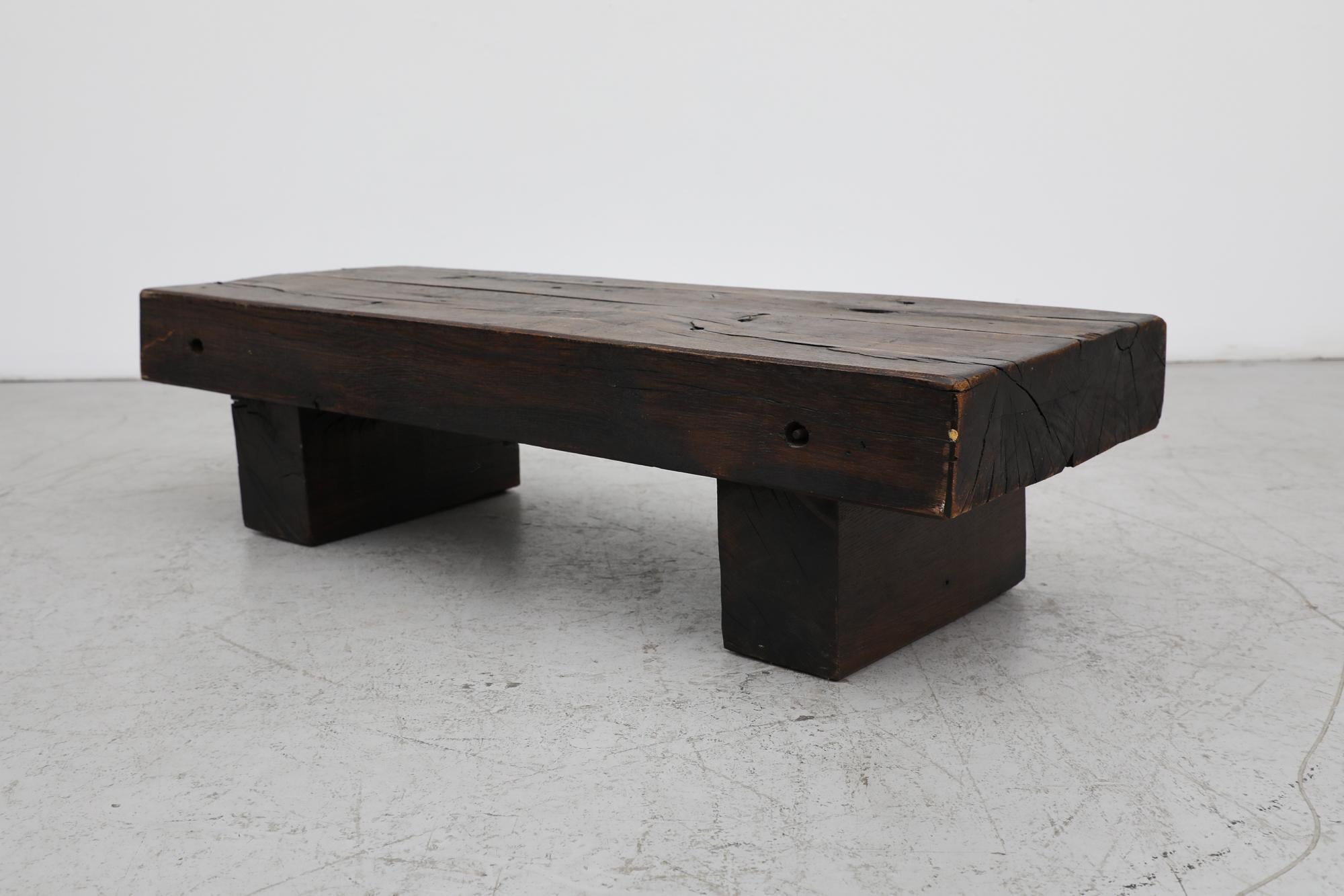 Brutalist Dark Oak Railroad Coffee Table or Bench In Good Condition In Los Angeles, CA