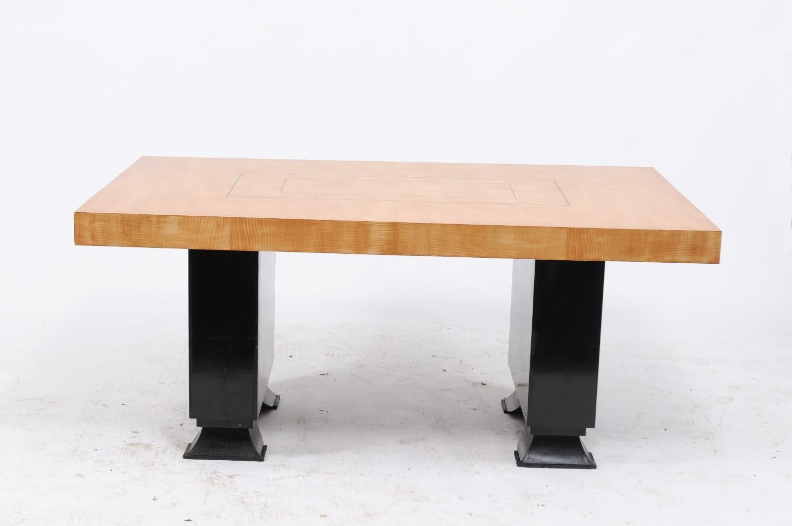 Belgian Brutalist 1960s Table with Black Stained Pagoda Style Base