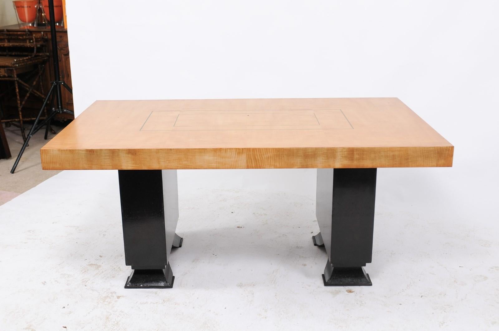 Brutalist 1960s Table with Black Stained Pagoda Style Base 3