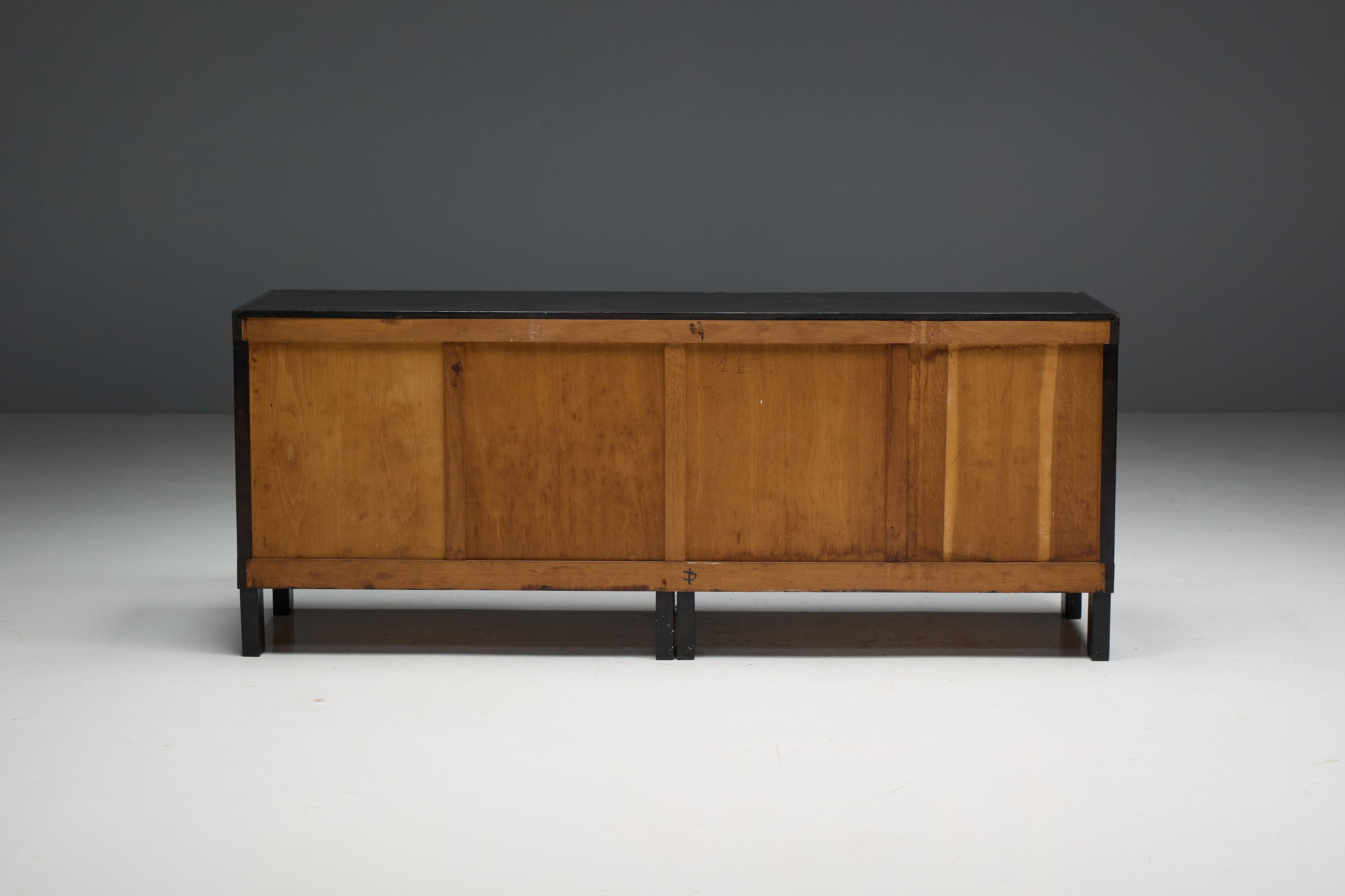 Brutalist De Coene Sideboard in Stained Oak, Belgium, 1970s For Sale 7