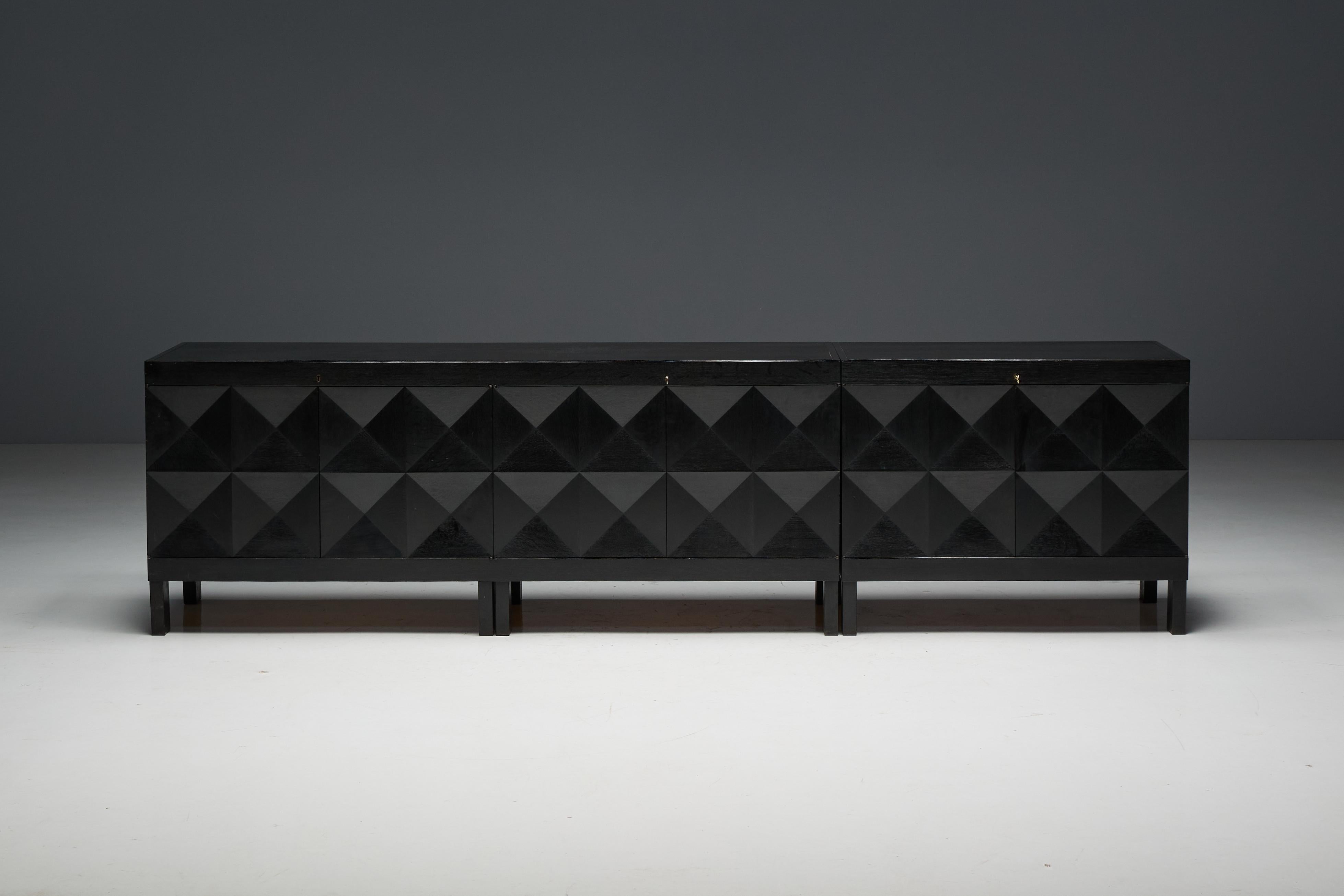 Brutalist De Coene Sideboard in Stained Oak, Belgium, 1970s For Sale 8