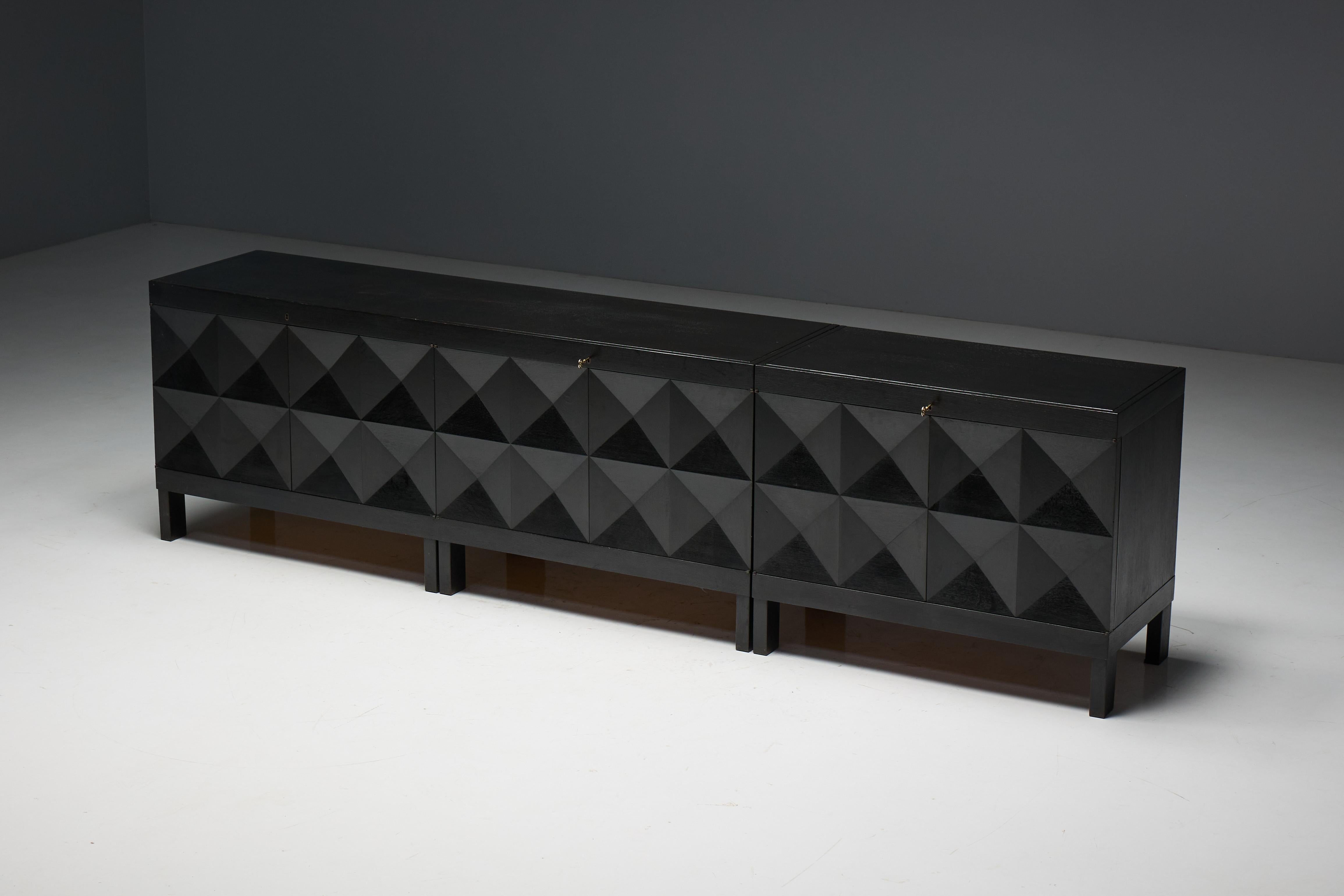 Brutalist De Coene Sideboard in Stained Oak, Belgium, 1970s For Sale 9