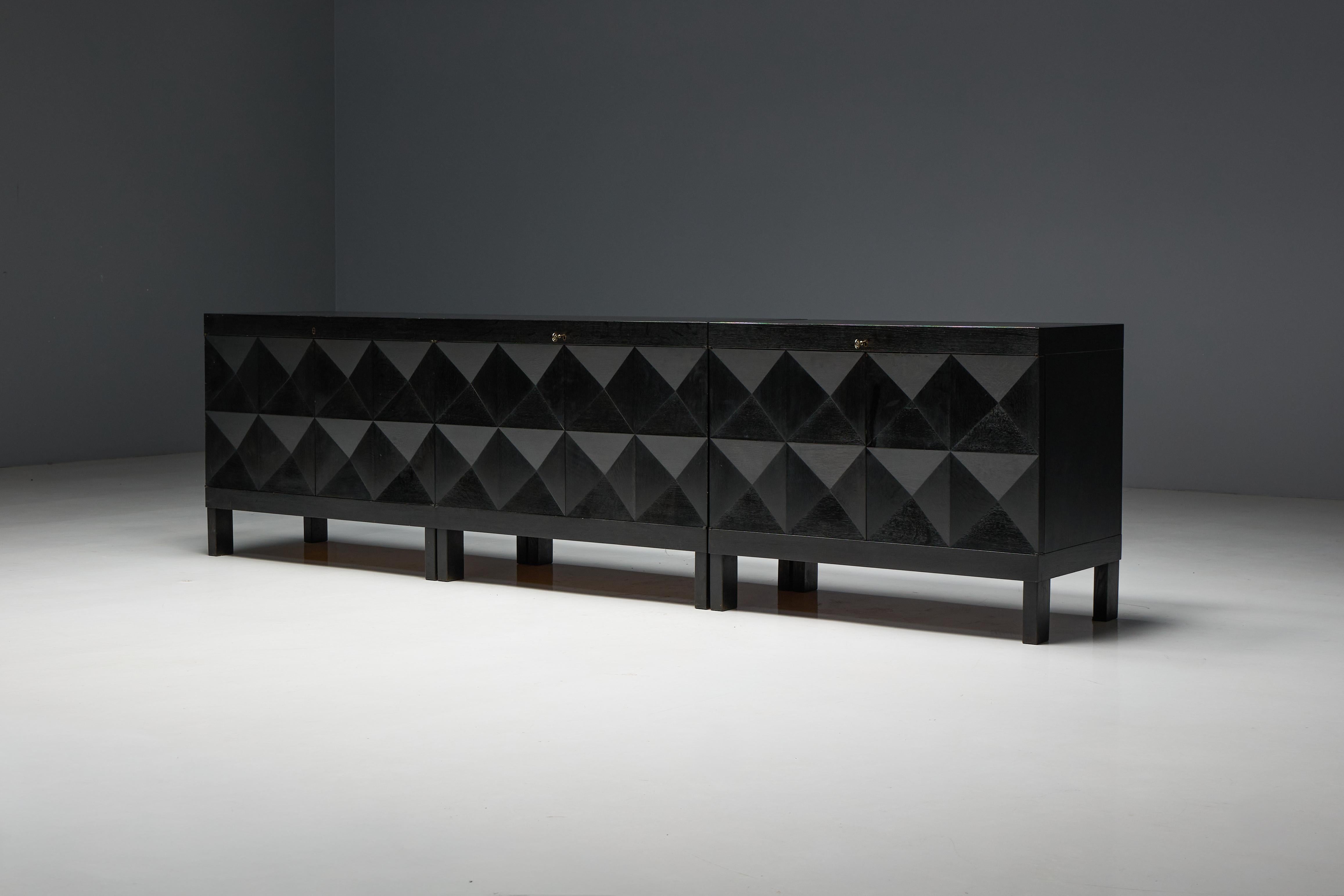 Brutalist De Coene Sideboard in Stained Oak, Belgium, 1970s For Sale 10