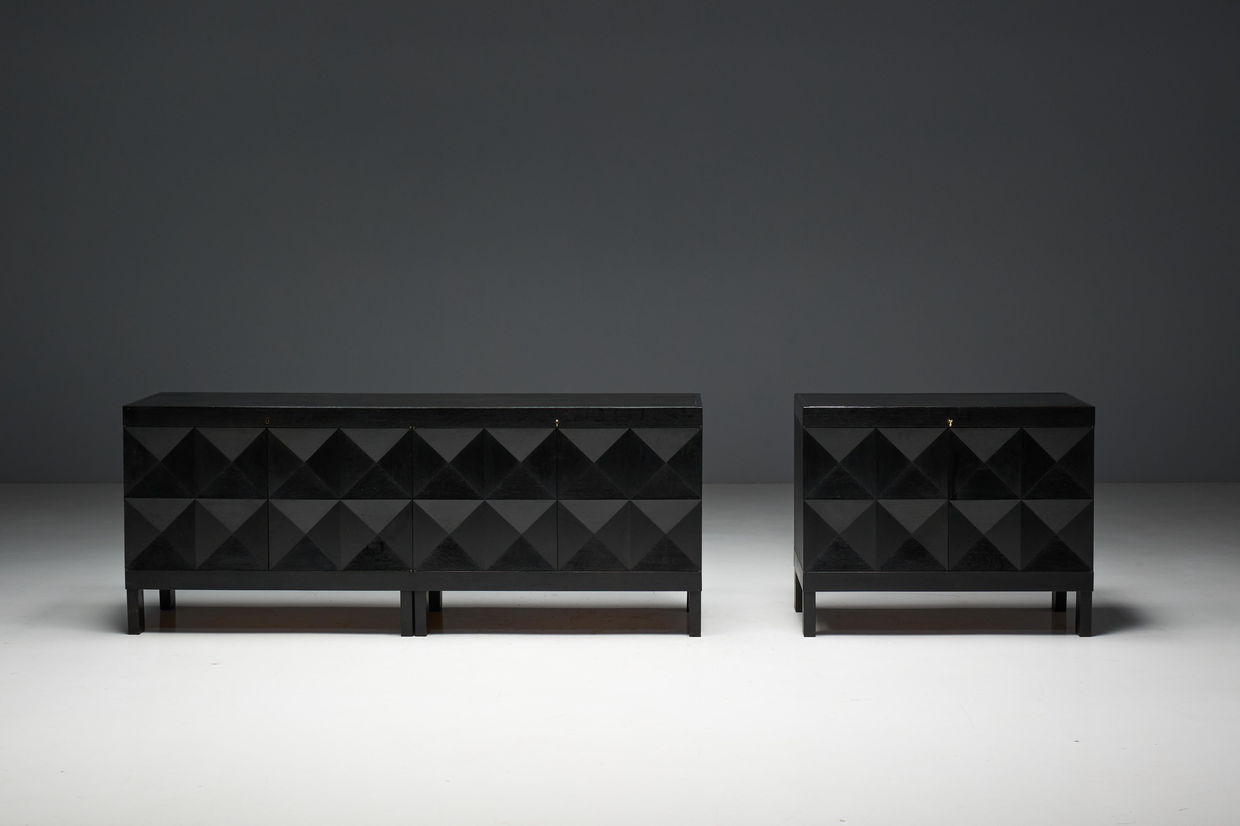 Brutalist De Coene Sideboard in Stained Oak, Belgium, 1970s For Sale 11