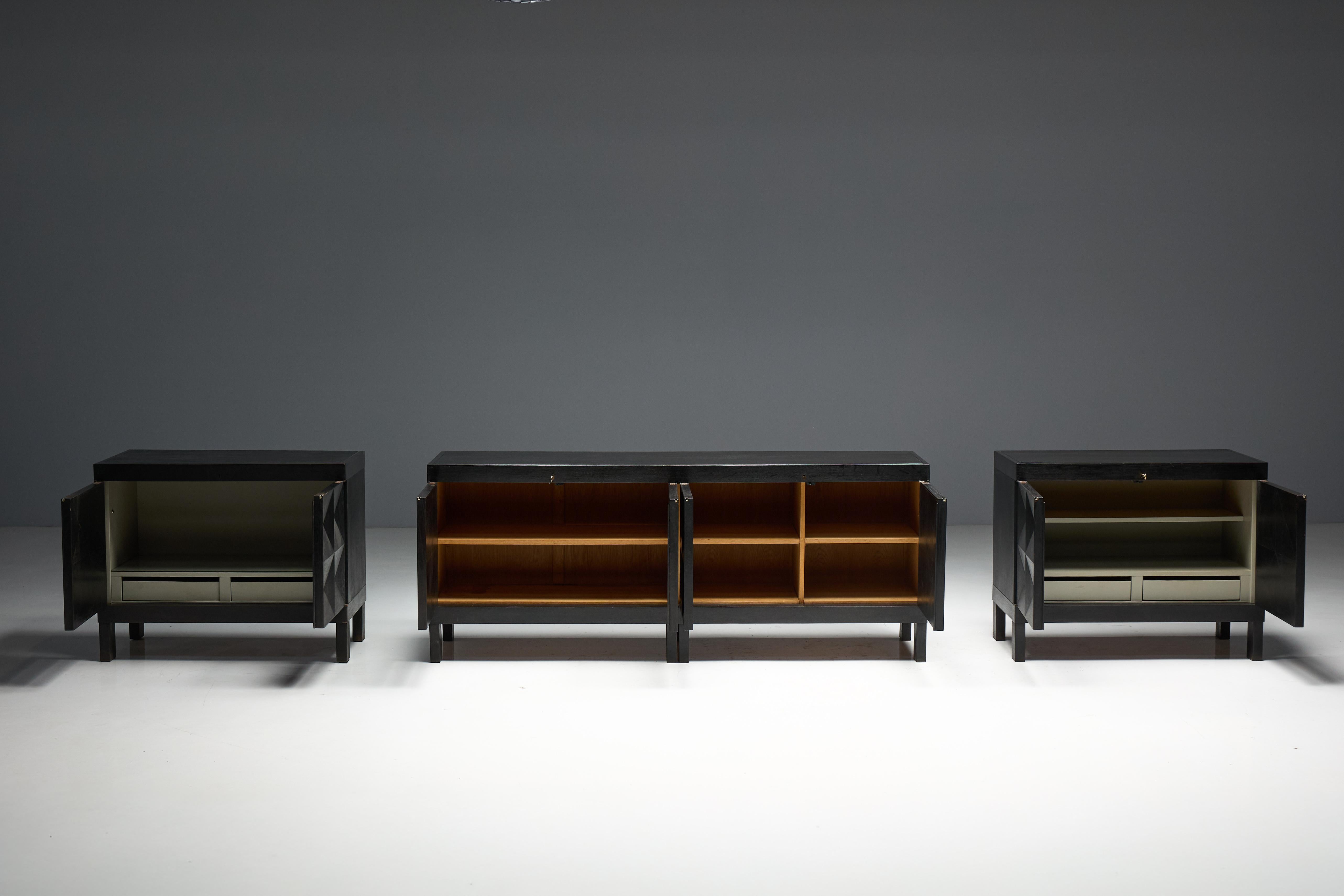 Brutalist De Coene Sideboard in Stained Oak, Belgium, 1970s For Sale 12