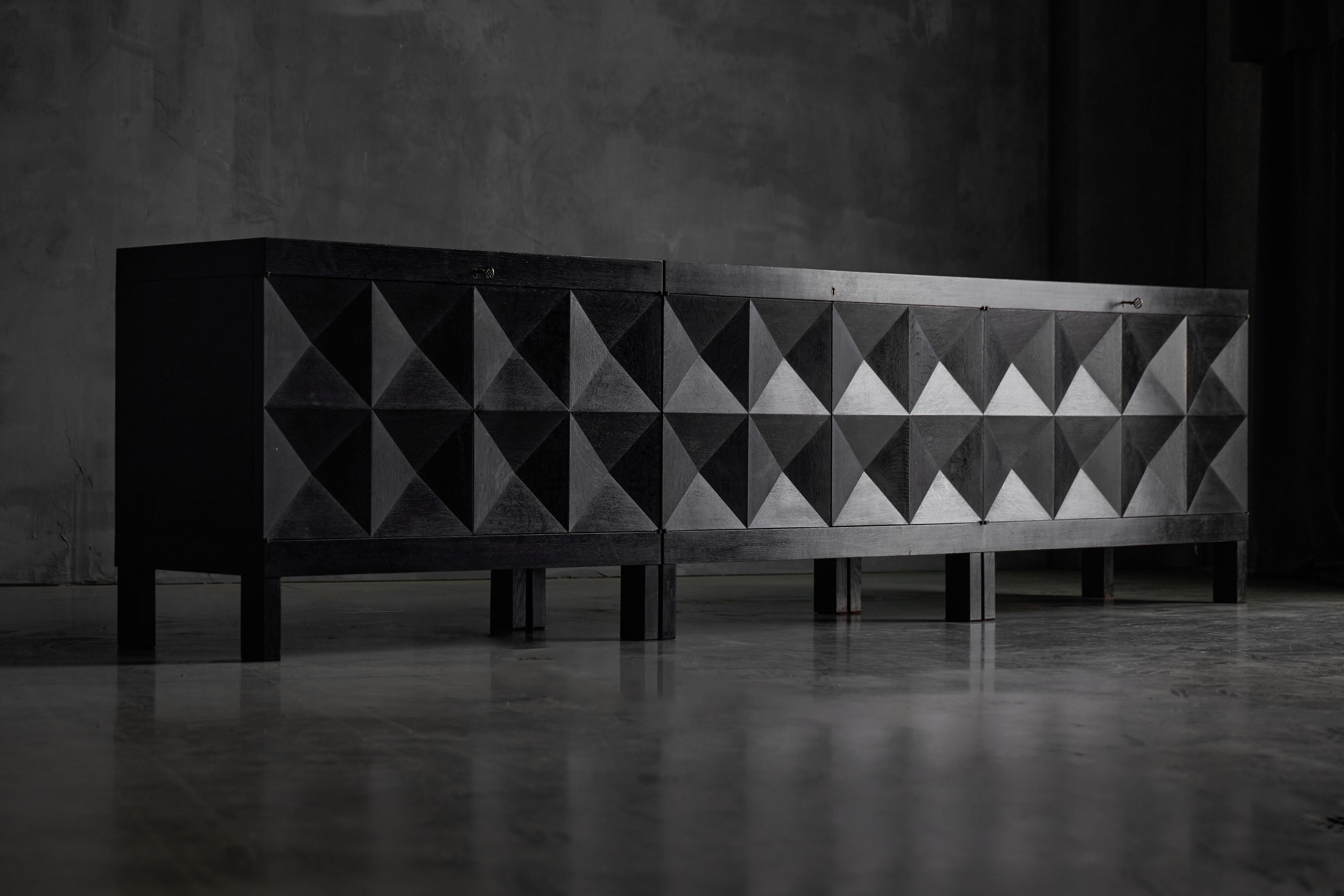 Belgian Brutalist De Coene Sideboard in Stained Oak, Belgium, 1970s For Sale