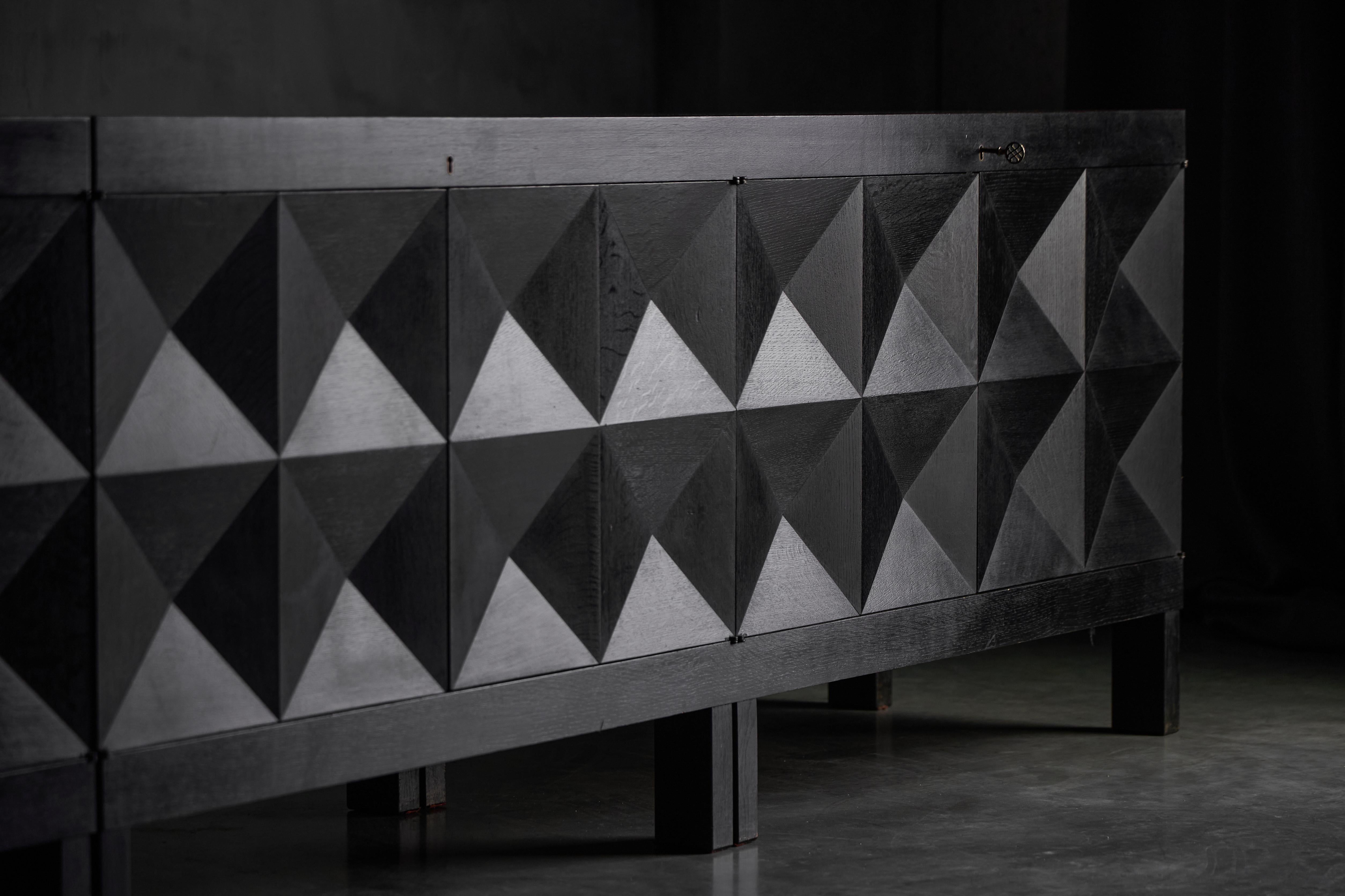 Late 20th Century Brutalist De Coene Sideboard in Stained Oak, Belgium, 1970s For Sale