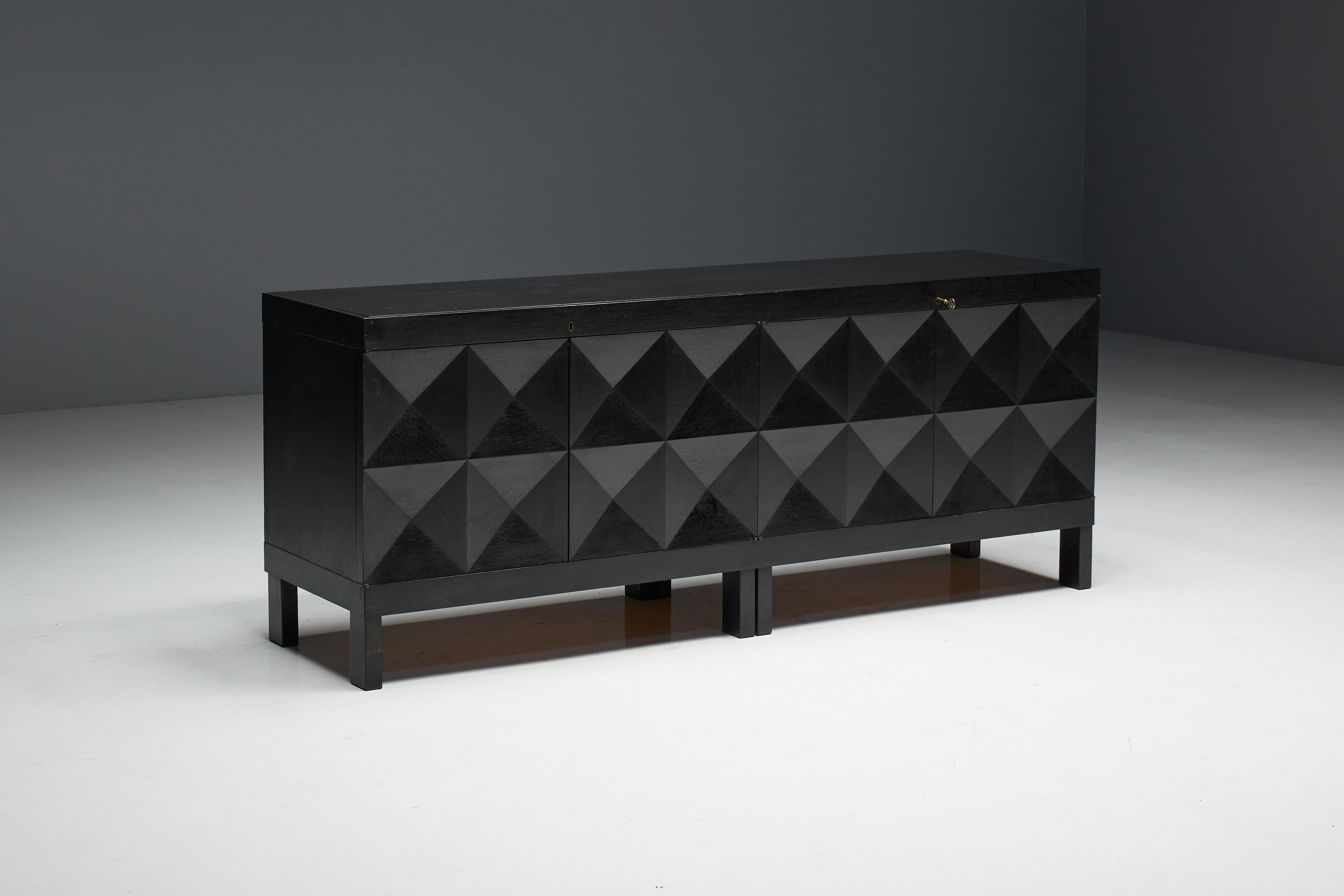 Brutalist De Coene Sideboard in Stained Oak, Belgium, 1970s For Sale 1