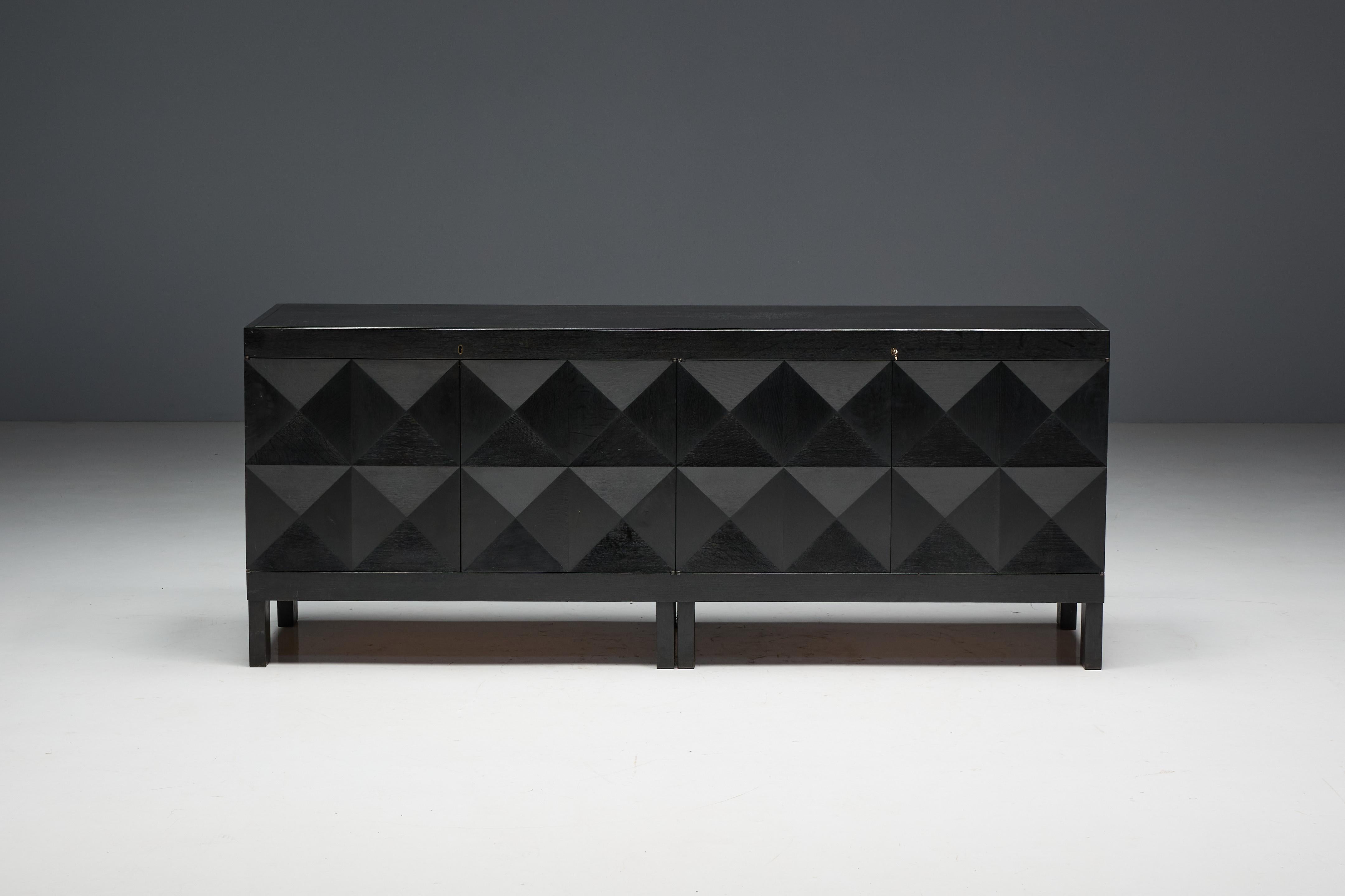 Brutalist De Coene Sideboard in Stained Oak, Belgium, 1970s For Sale 3