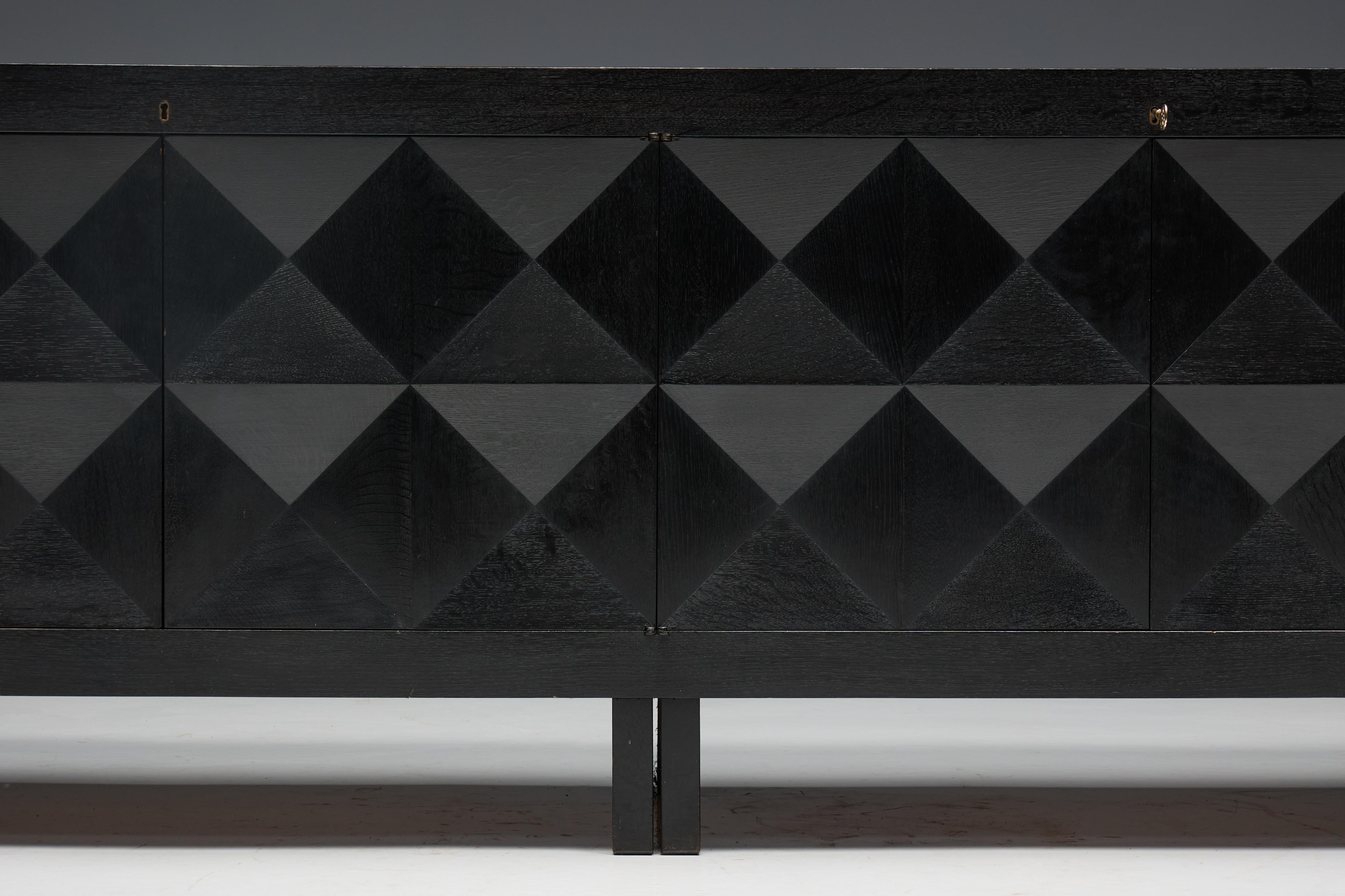Brutalist De Coene Sideboard in Stained Oak, Belgium, 1970s For Sale 4