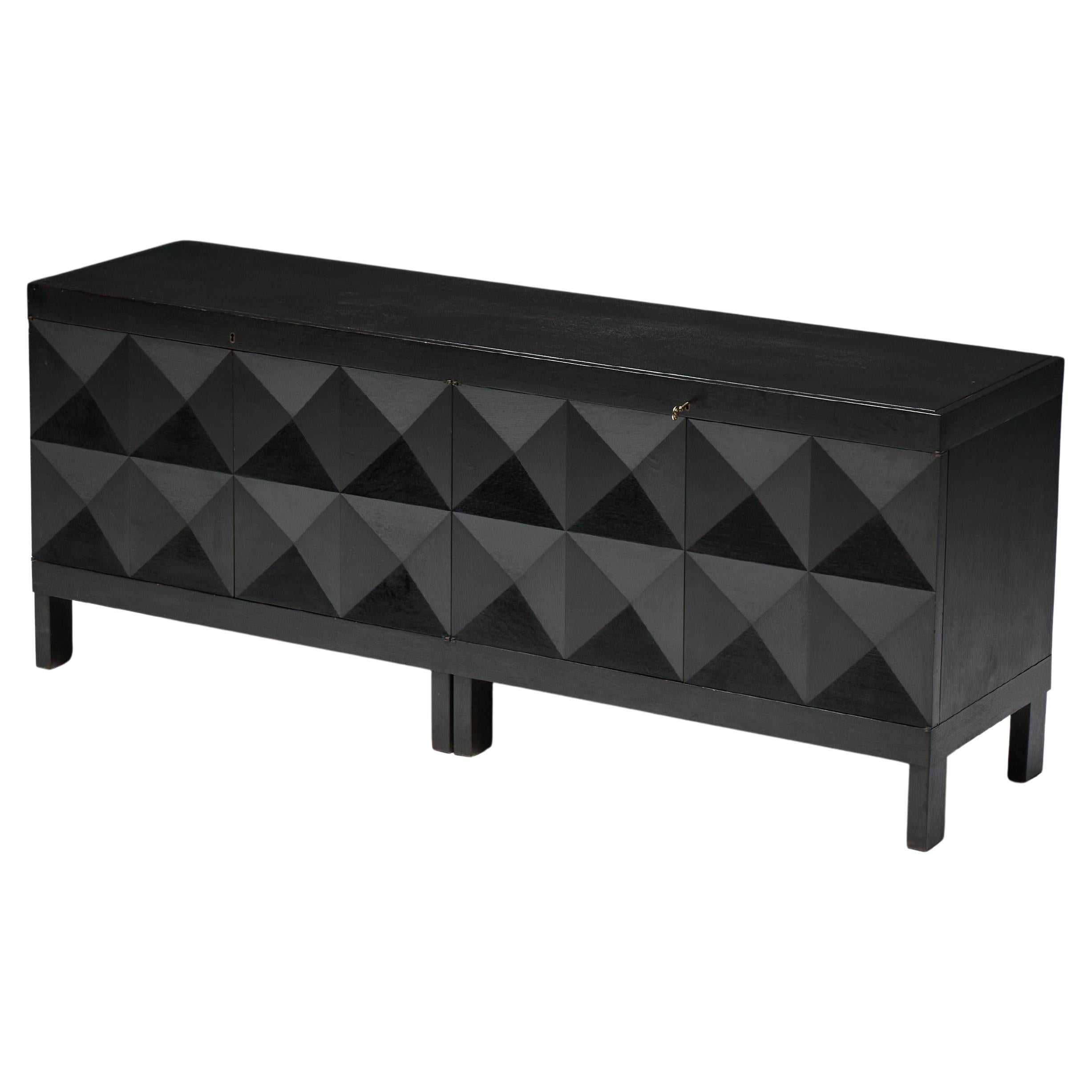 Brutalist De Coene Sideboard in Stained Oak, Belgium, 1970s For Sale