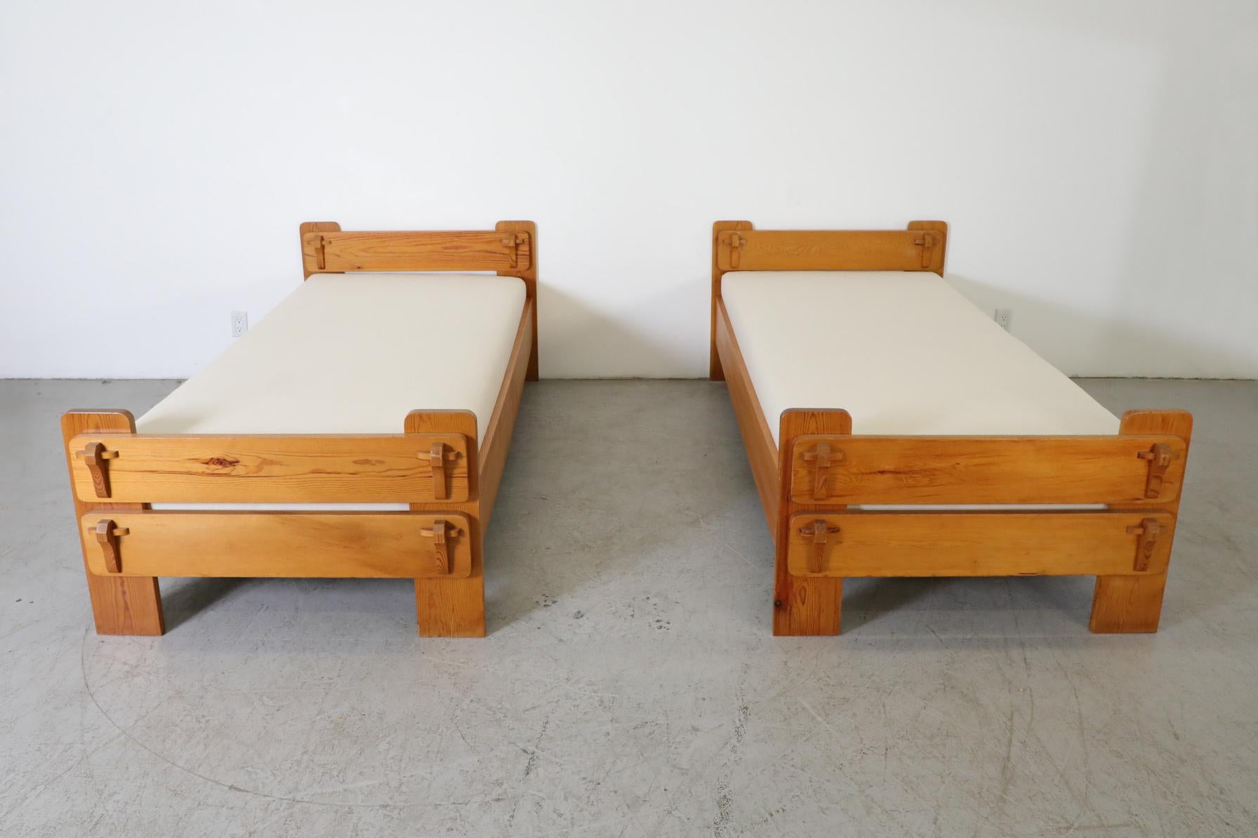 Dutch Brutalist De Puydt Attributed Carved Wood Beds For Sale