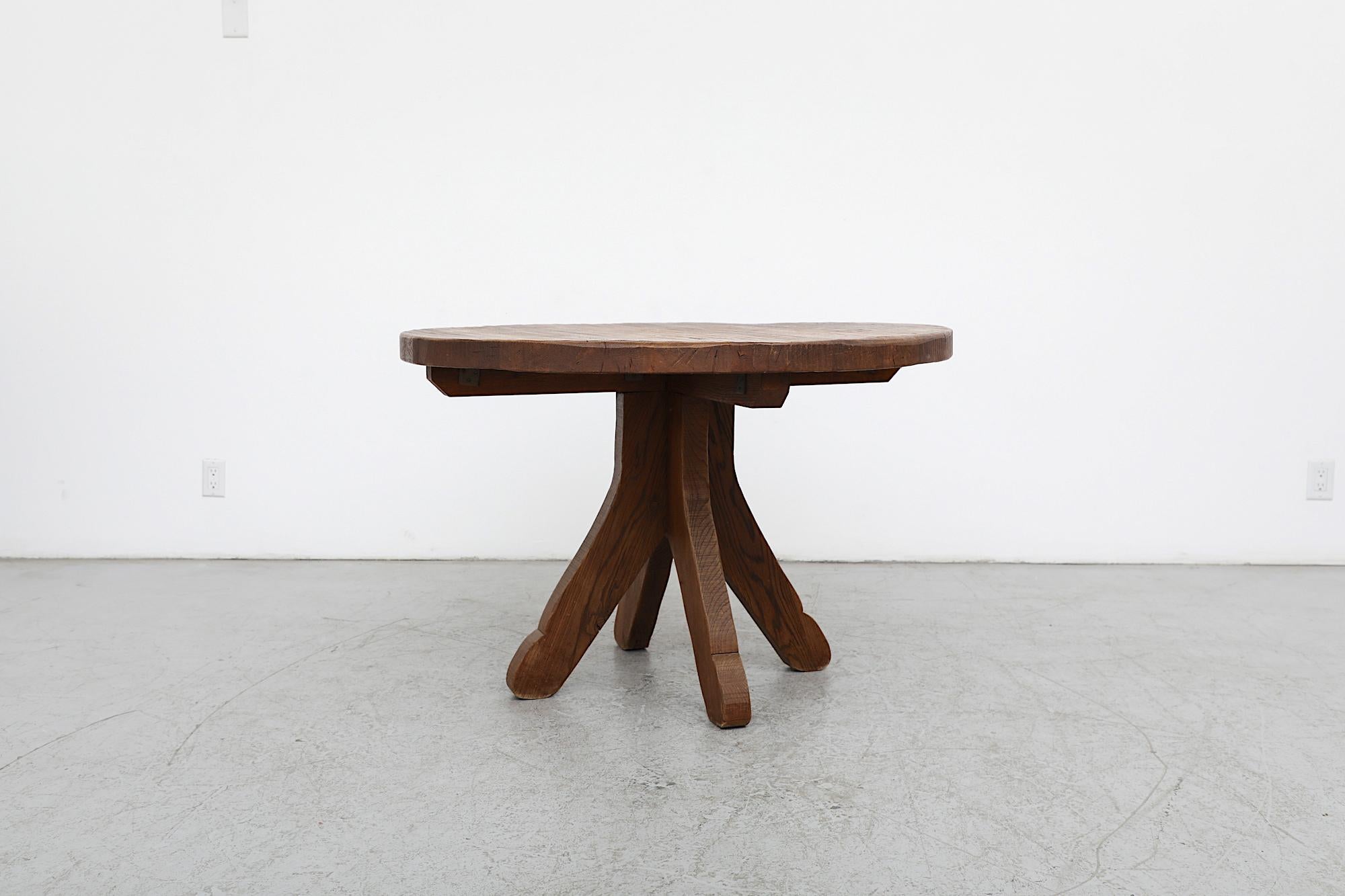 Brutalist De Puydt Round Oak Pedestal Table 14