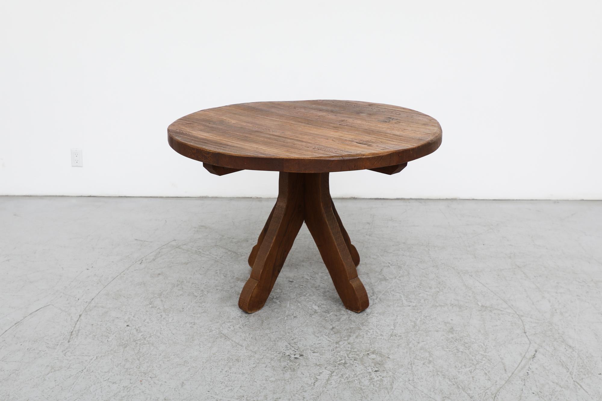 Mid-Century Modern Brutalist De Puydt Round Oak Pedestal Table
