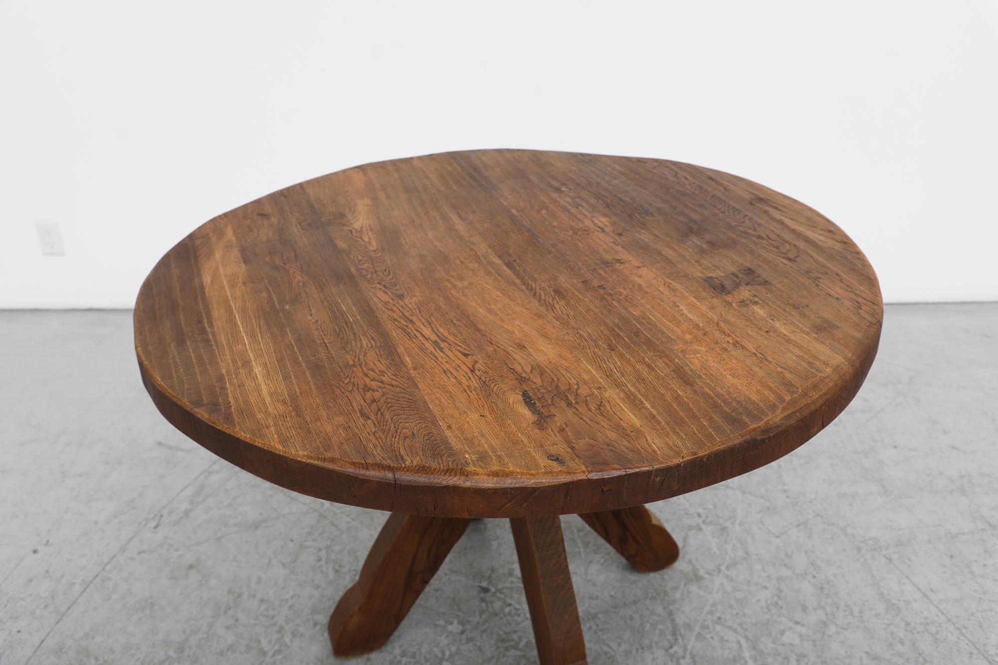 Mid-20th Century Brutalist De Puydt Round Oak Pedestal Table
