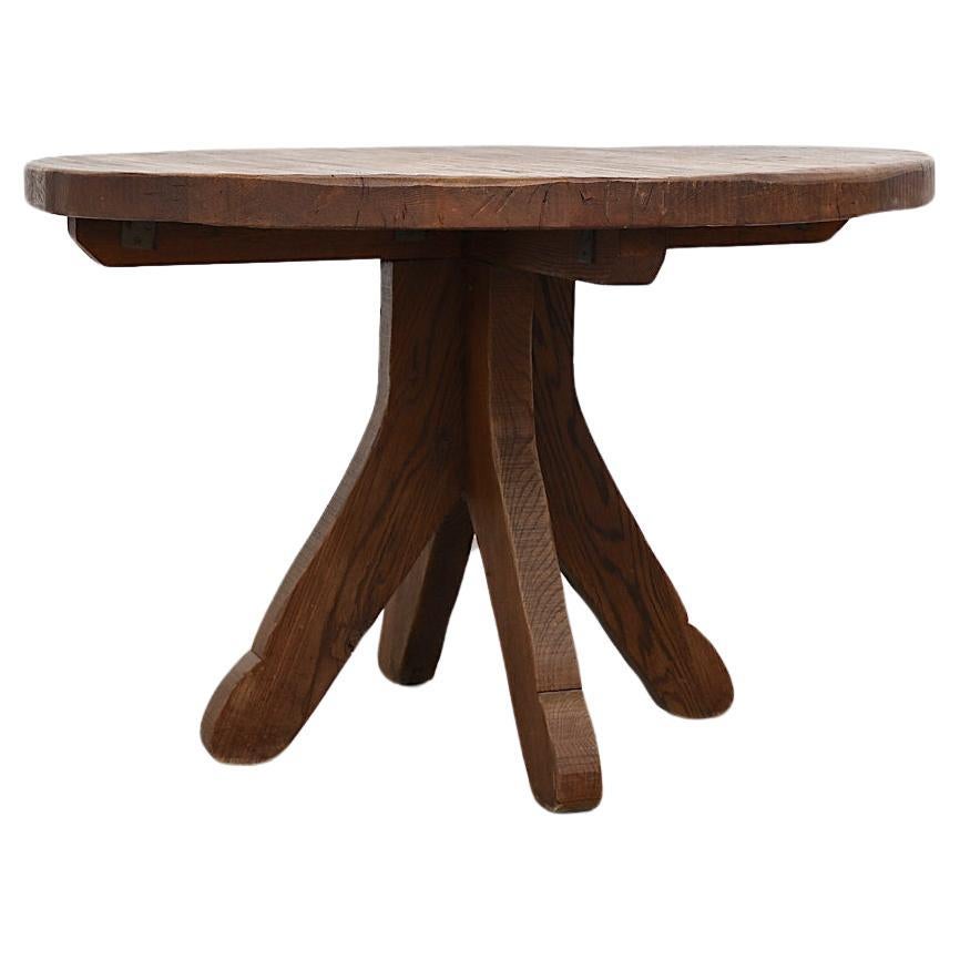Brutalist De Puydt Round Oak Pedestal Table