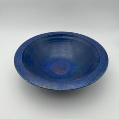 Brutalistische tiefblau glasierte Keramikschale, signiert Studio A, 1960er Jahre