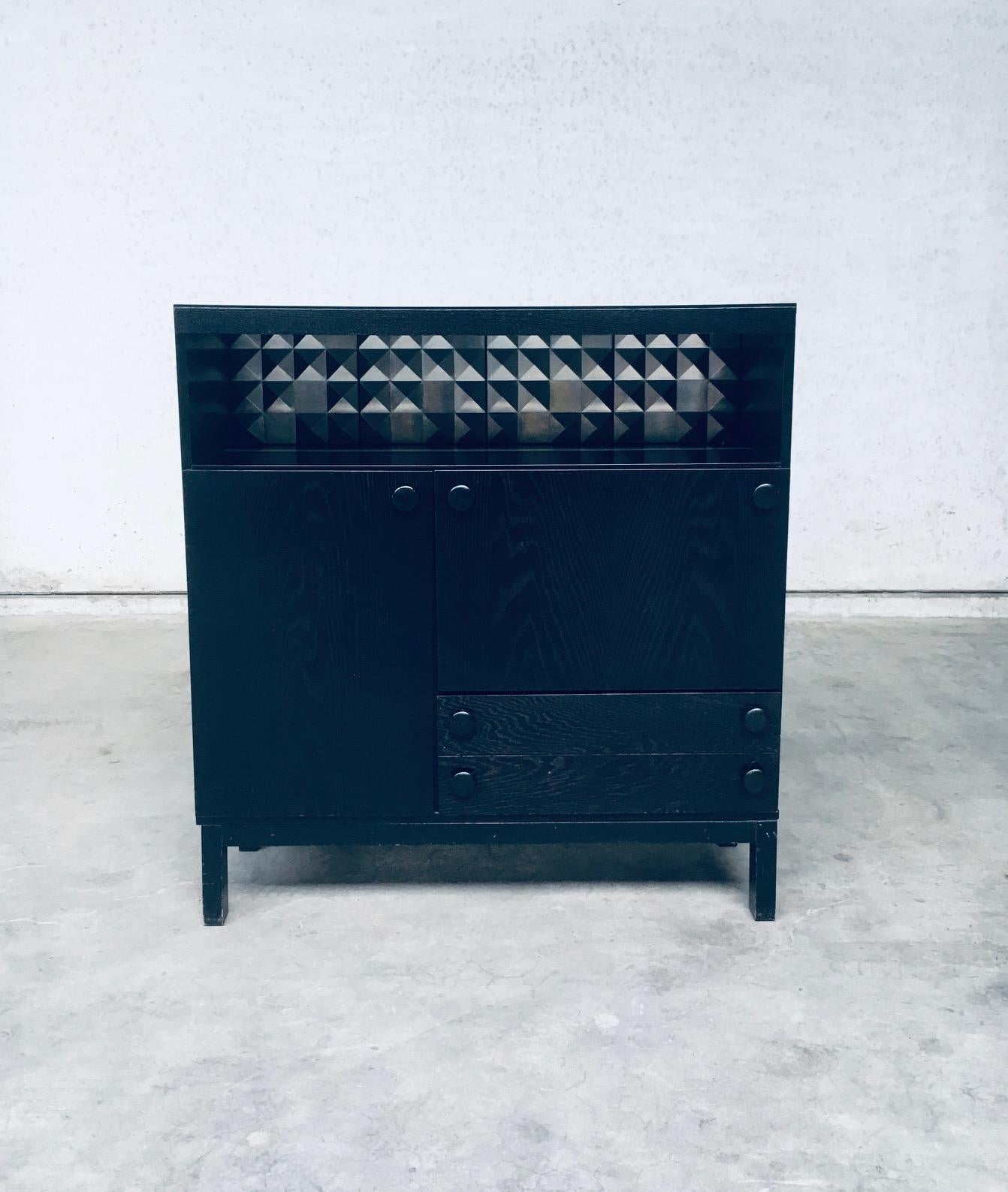 Belgian Brutalist Design Black Ebonized Dry Bar Cabinet, Belgium 1970's For Sale