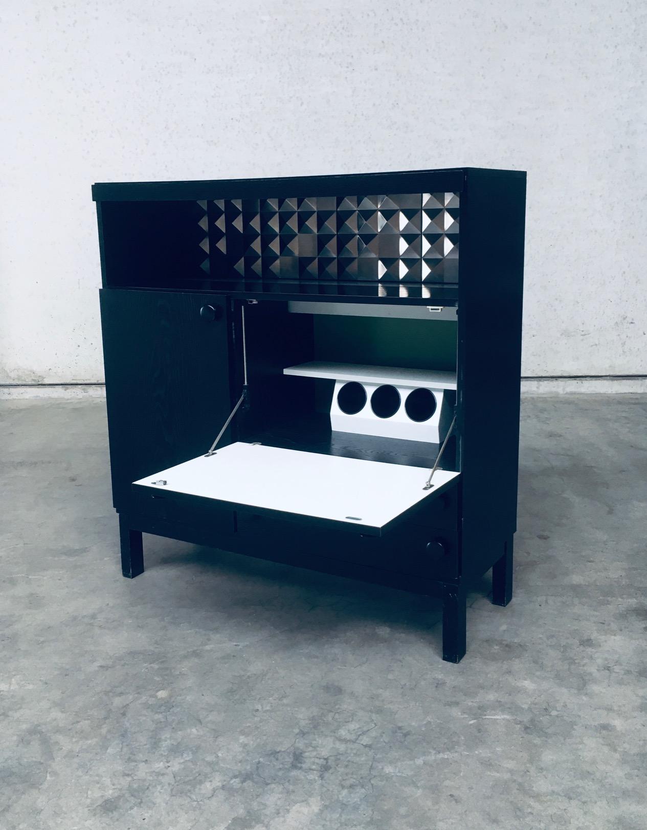 Late 20th Century Brutalist Design Black Ebonized Dry Bar Cabinet, Belgium 1970's For Sale