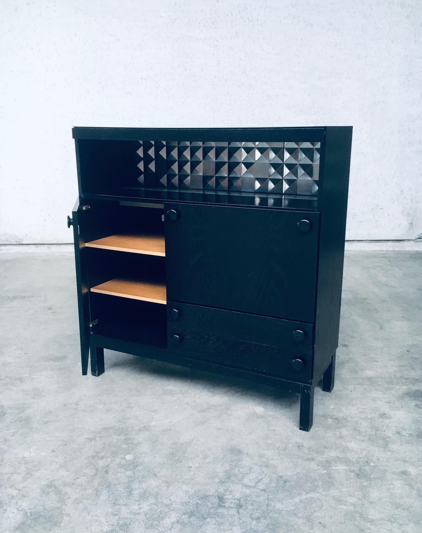 Metal Brutalist Design Black Ebonized Dry Bar Cabinet, Belgium 1970's For Sale